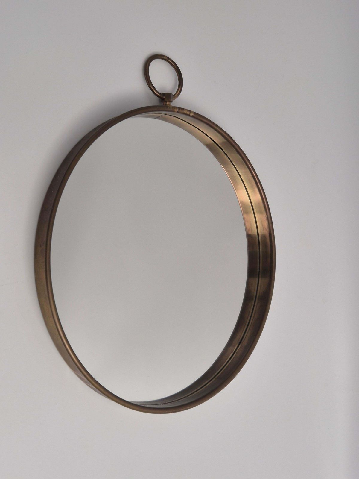 Firma Svenskt Tenn, Mirror With Brass Frame, Pocketwatch Shaped, Swedish Modern photo for sale