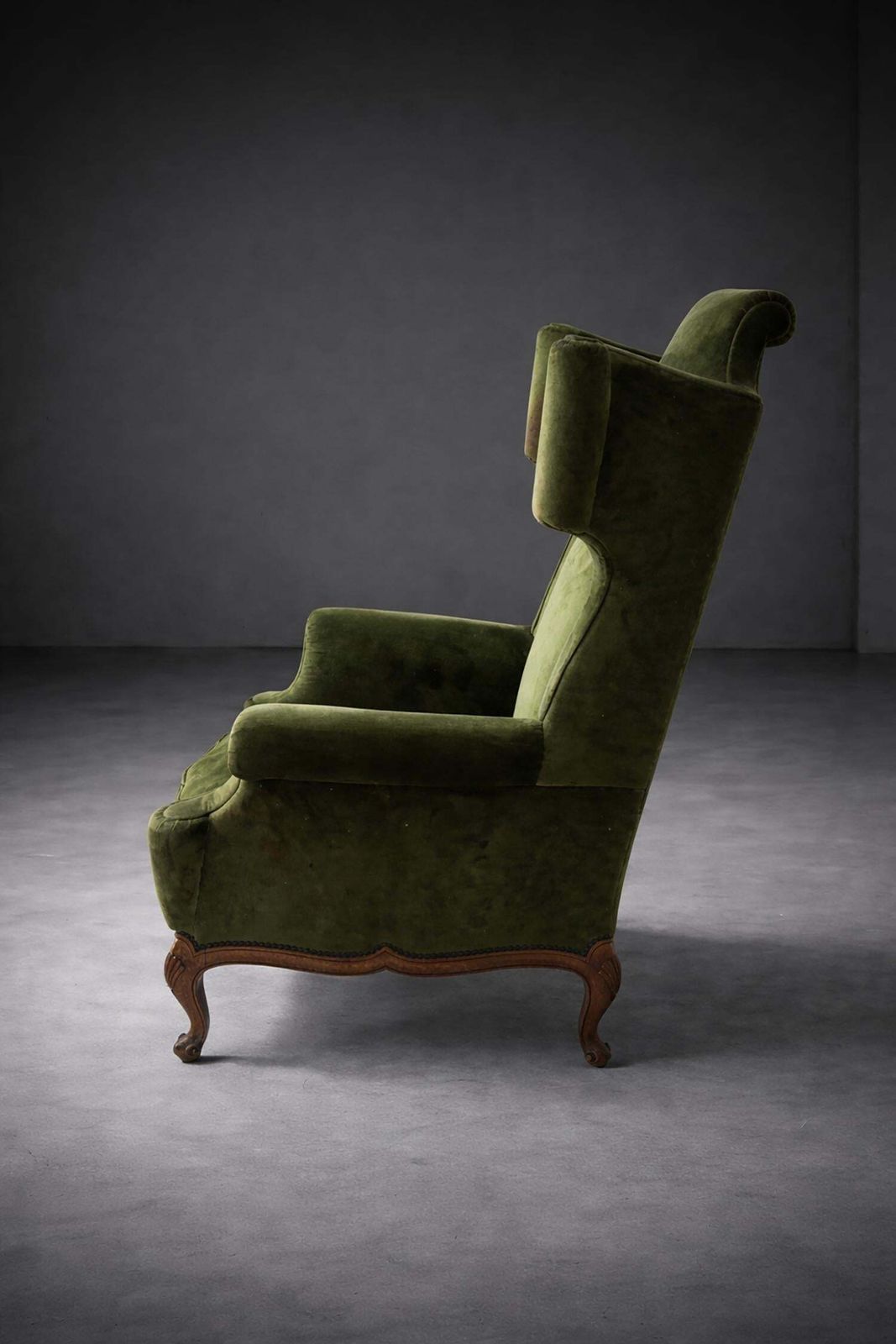 Antique Art Deco French Bergère Armchair In Original Green Velvet photo for sale