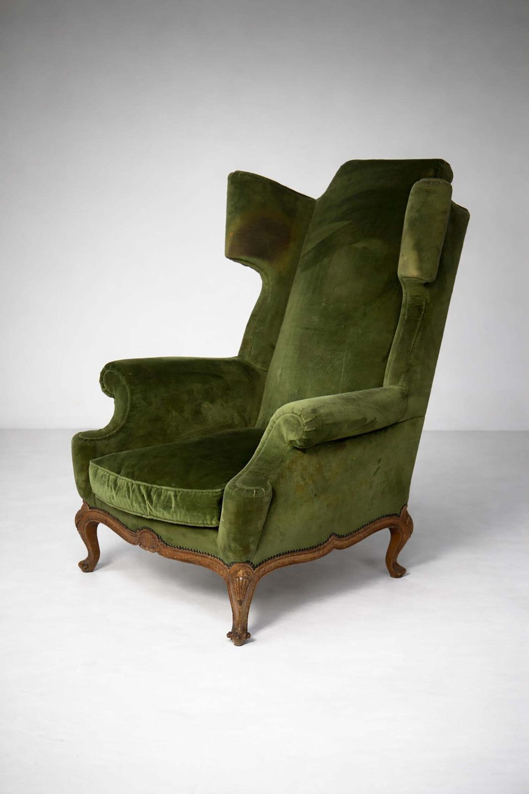 Antique Art Deco French Bergère Armchair In Original Green Velvet photo 6926.0