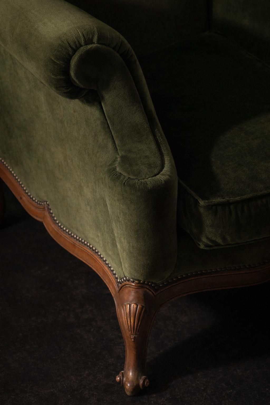 Antique Art Deco French Bergère Armchair In Original Green Velvet photo vinterior