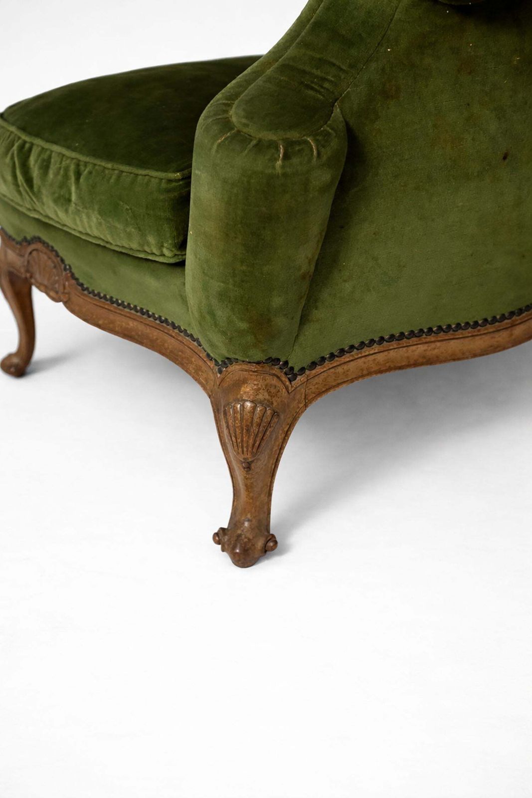 photo furniture Antique Art Deco French Bergère Armchair In Original Green Velvet
