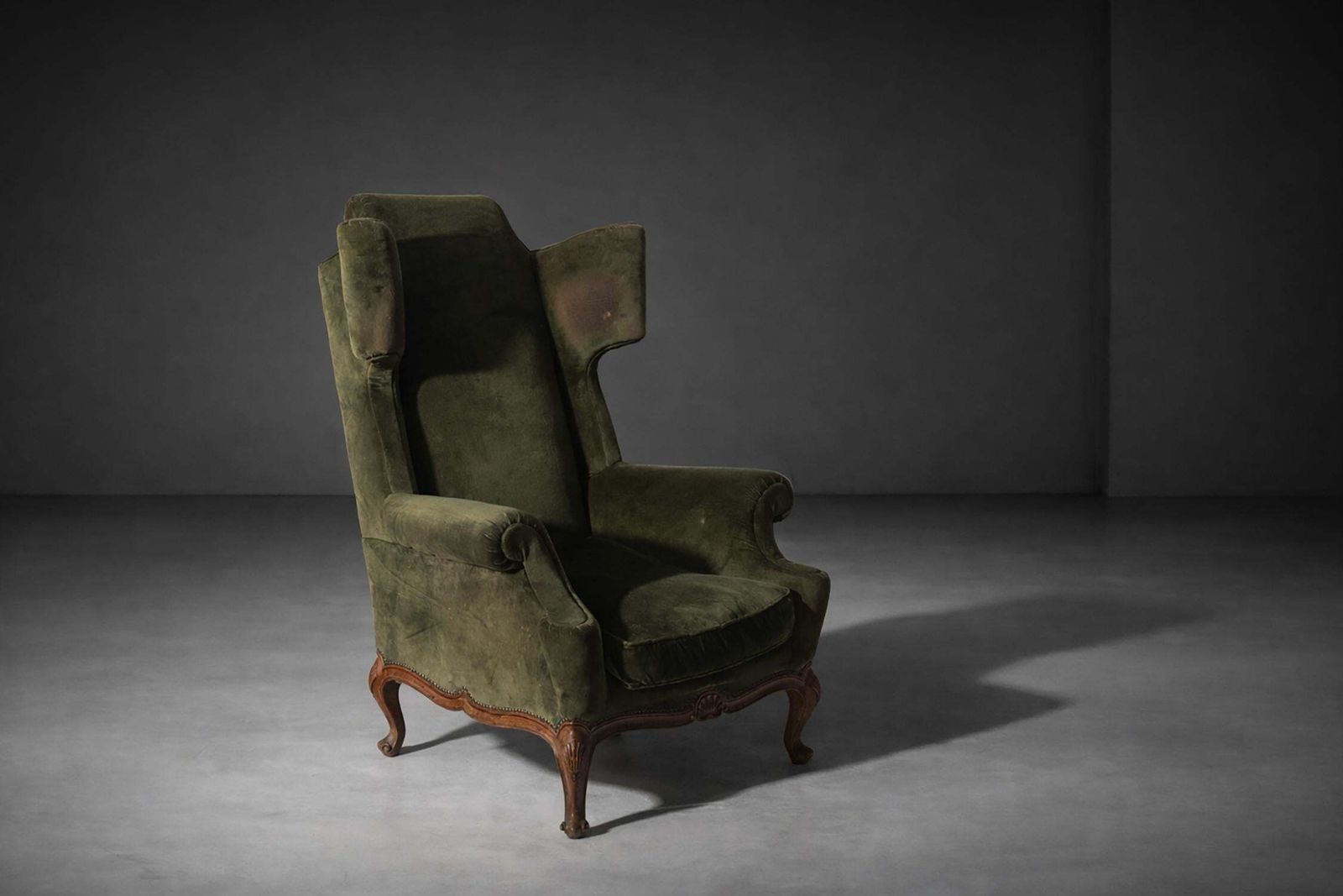 photo buy Antique Art Deco French Bergère Armchair In Original Green Velvet