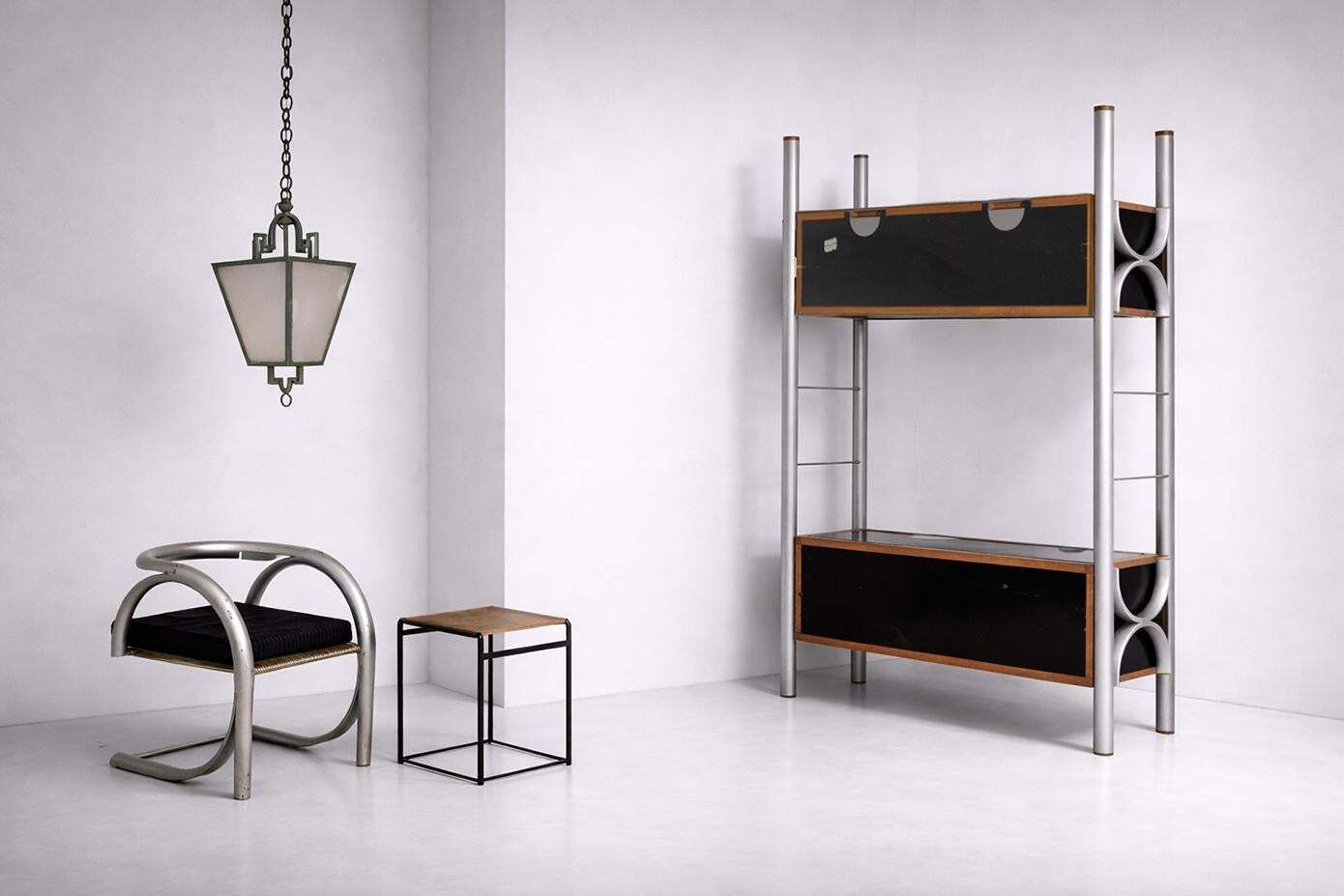 photo buy Italian Double Sided "Ferrotipi" Series Bookcase With Drop Front, Malacrida & Res