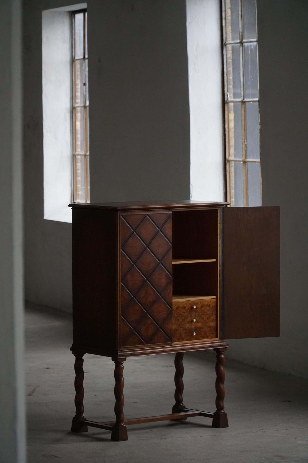 photo for sale Swedish Grace, Geometric Cabinet In Oak, Thysells Möbler, Art Deco, 1940s