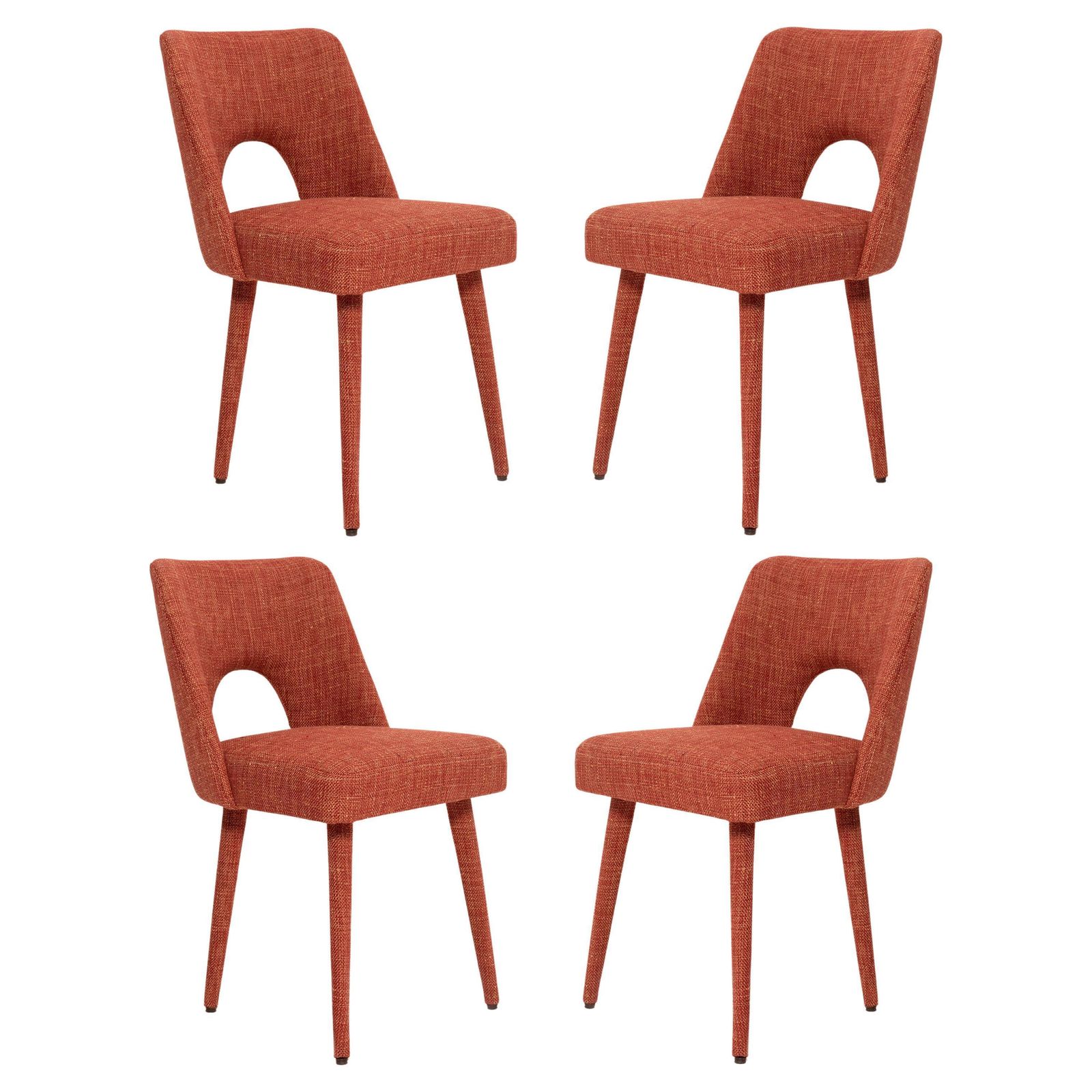 Set Of Four Mid Century Shell Chairs In Burgundy Angkor By Pierre Frey, 1960s
