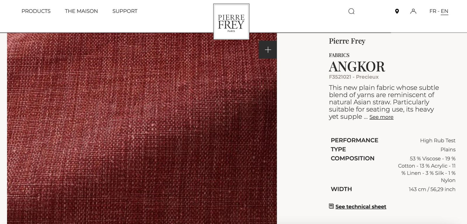 Furniture Mid Century Shell Chair In Burgundy Angkor Plain Fabric By Pierre Frey, 1960s photo