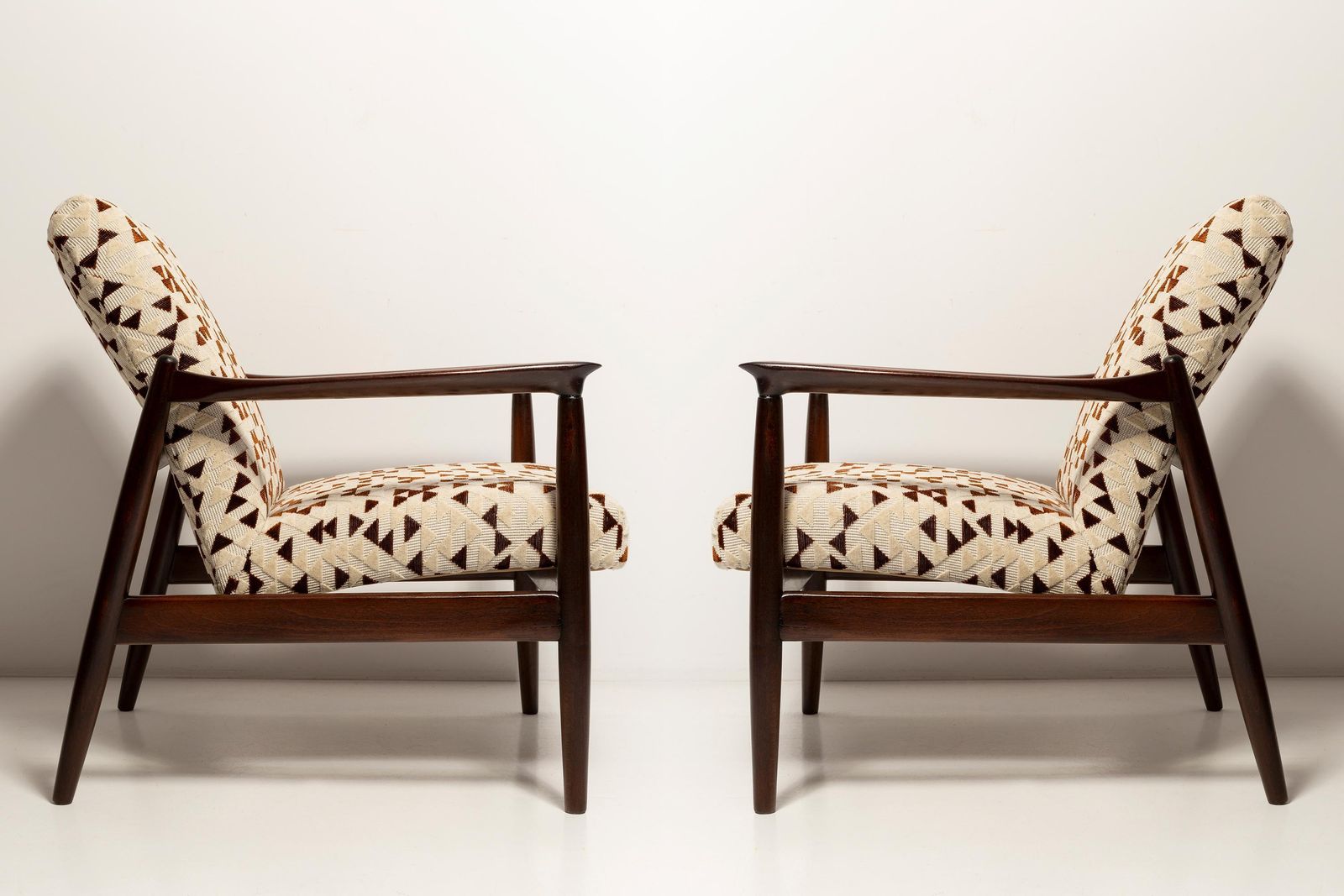 Mid Century Set Of Two Gfm 64 Armchairs And Stools, Jacquard By Dedar, 1960s photo for sale