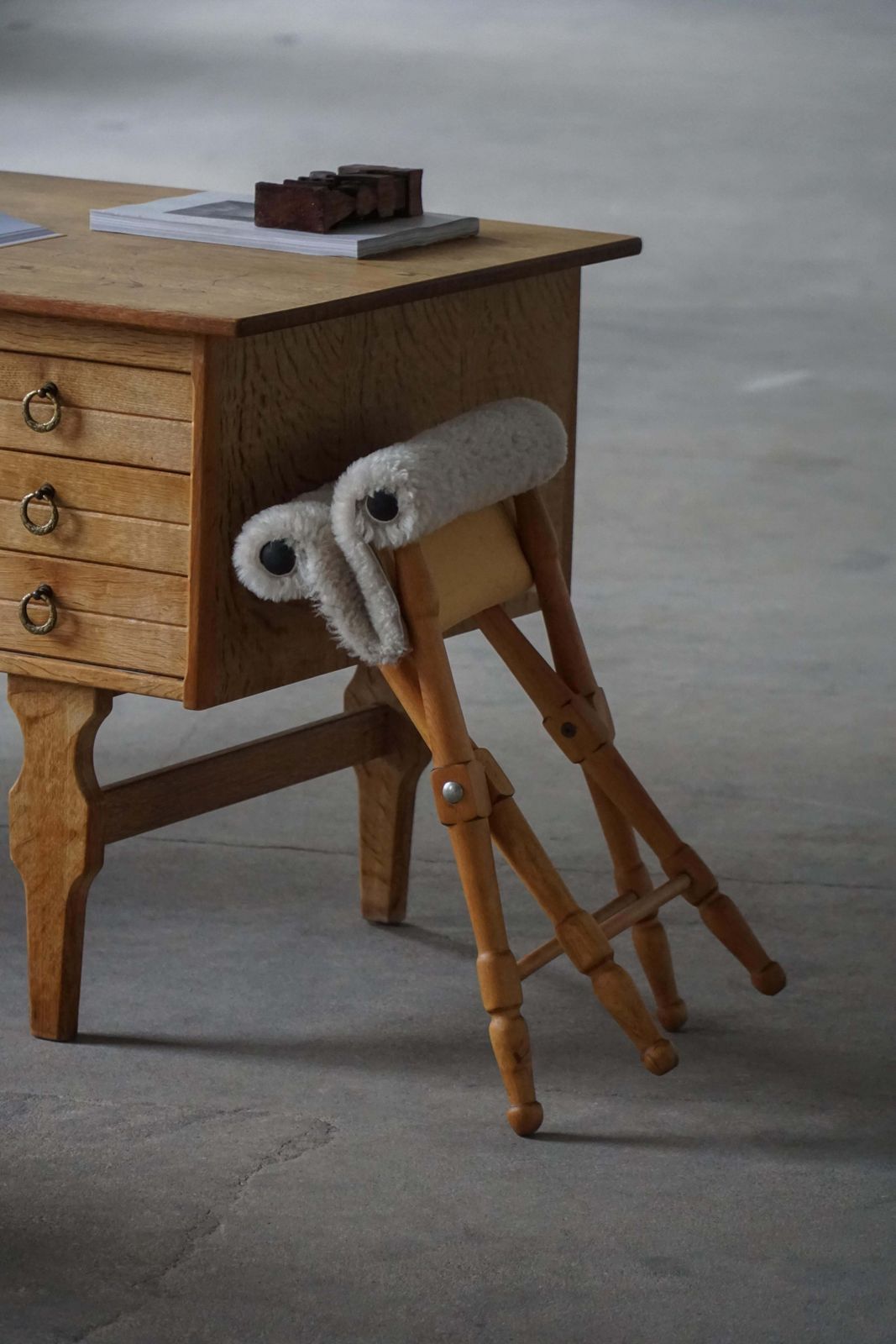 Pair Of Danish Mid Century Modern Folding Stools With Sheepskin Upholstery, 1960 photo vinterior