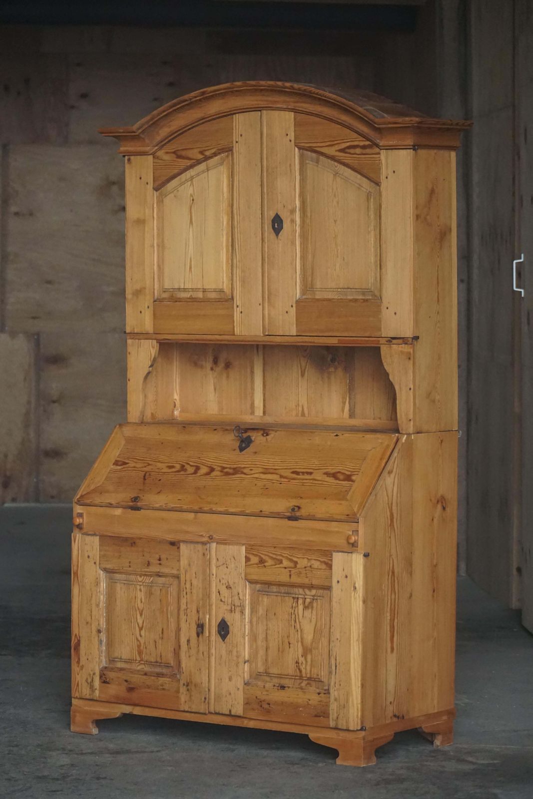 photo furniture Antique Danish Pine Drop Front Secretary With Upper Cabinet, Mid 19th Century