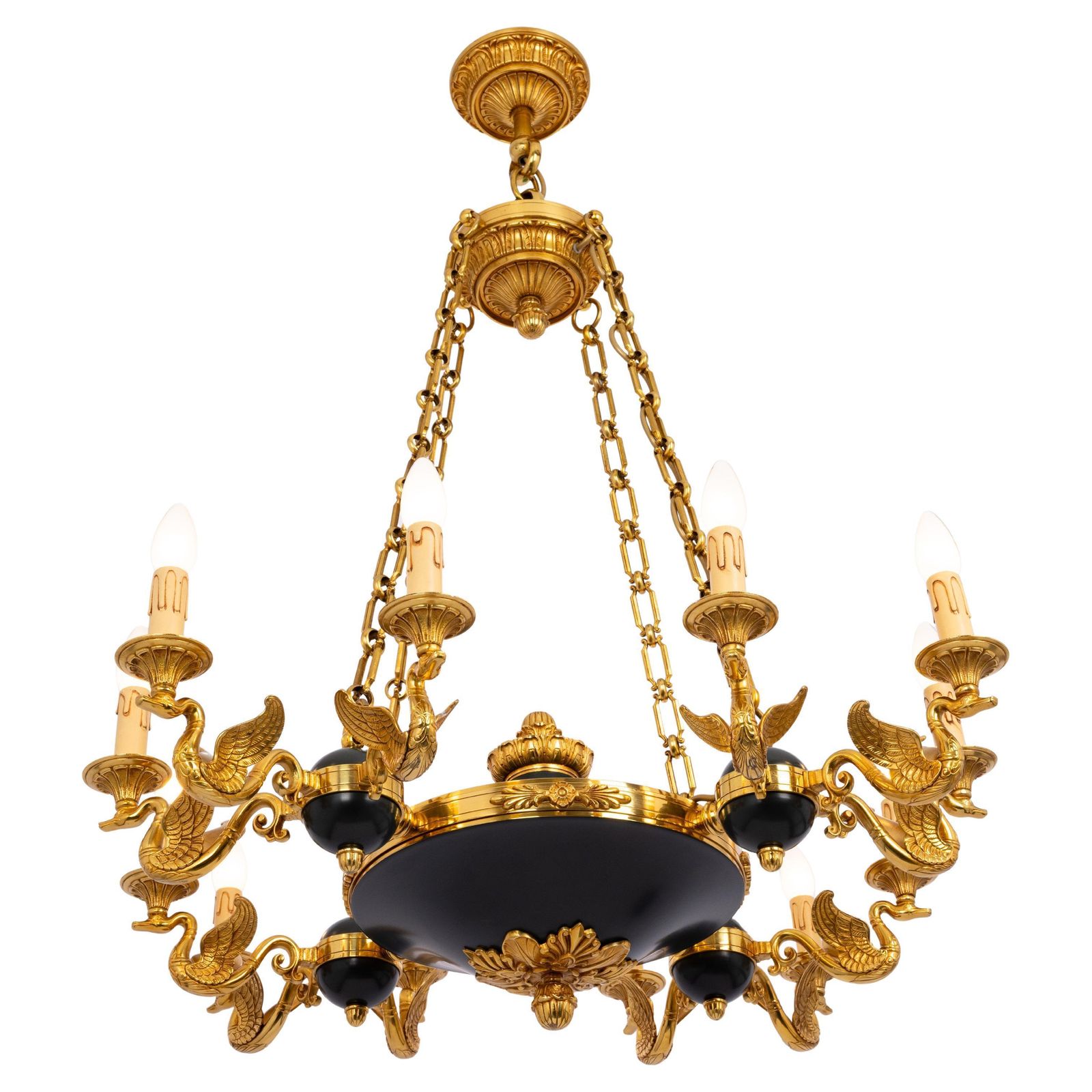Antique French Empire Style Gilt And Patina Bronze Chandelier