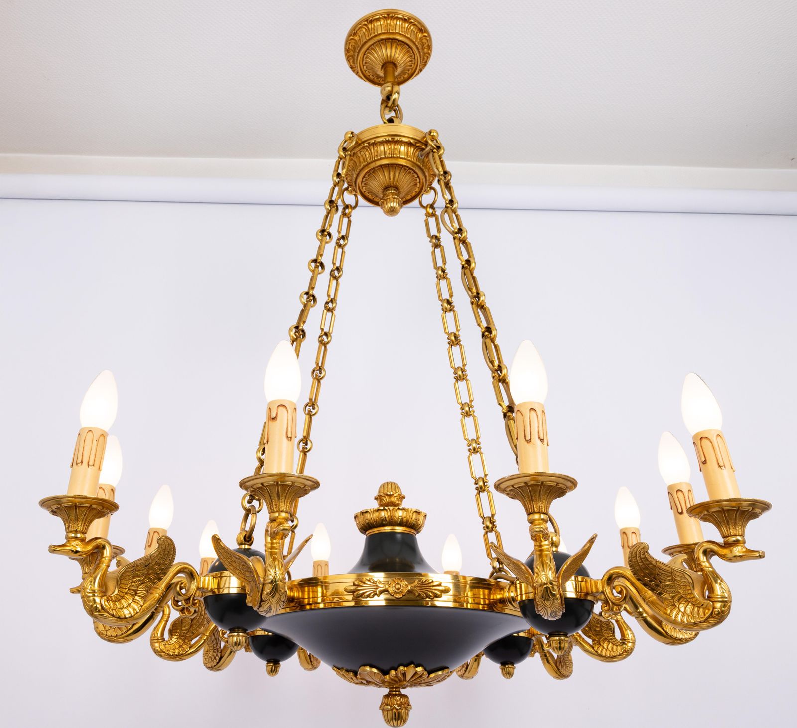 Antique French Empire Style Gilt And Patina Bronze Chandelier photo vintage