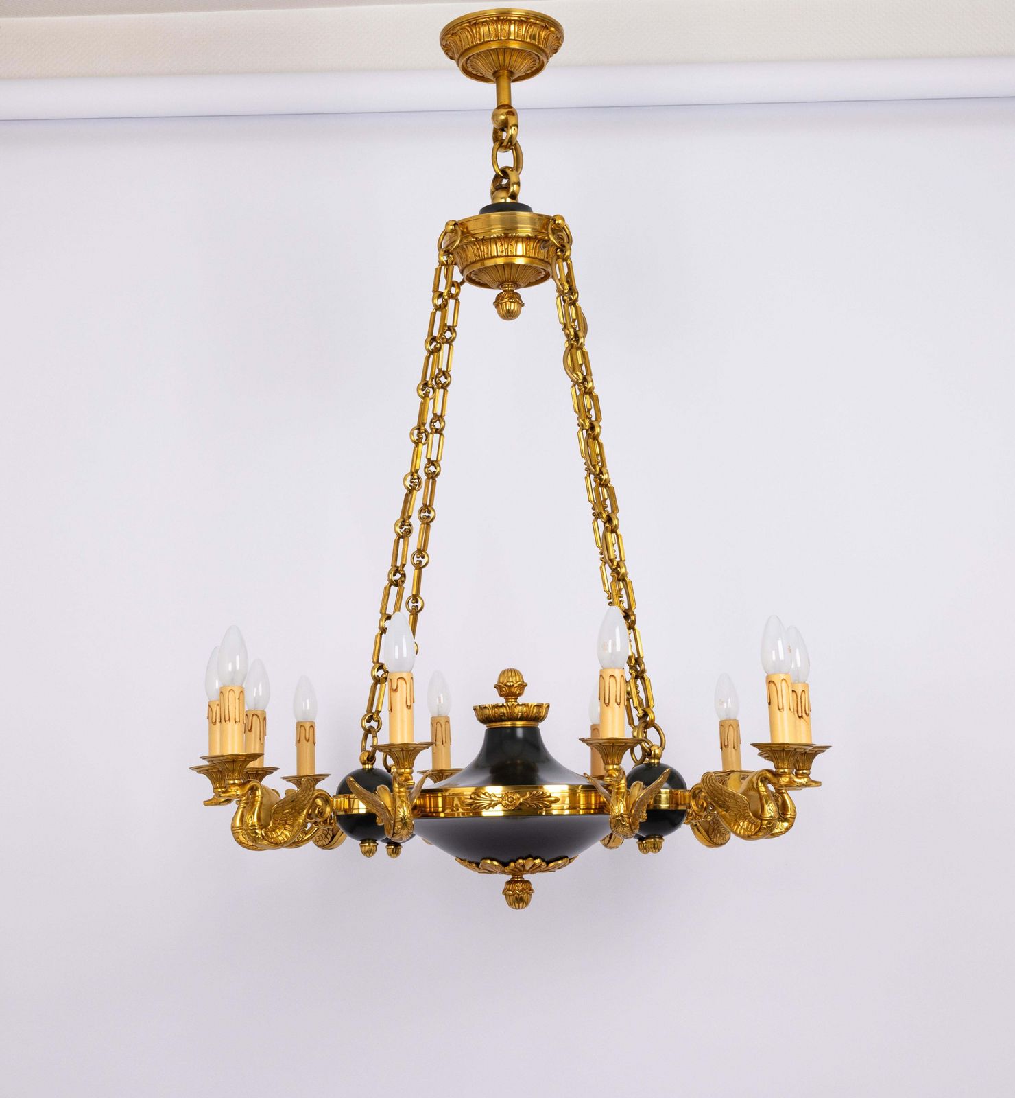 5669.0 Antique French Empire Style Gilt And Patina Bronze Chandelier photo