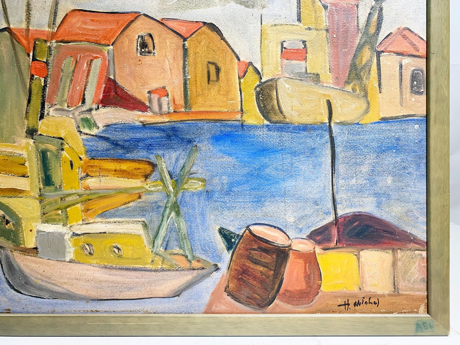 Mid Century French School Impressionist Harbor Scene Painting Signed "H. Michel" photo vinterior