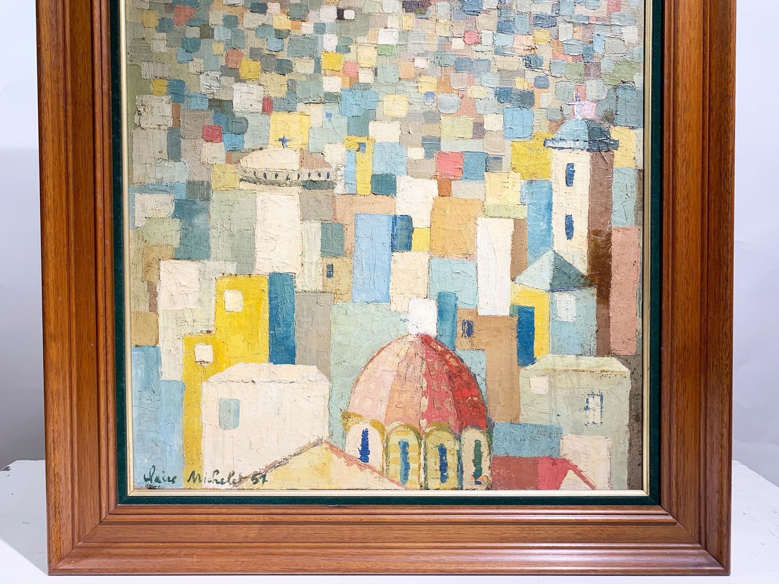 Mid Century Modern Landscape Of A Mediterranean Hillside City Painting, Signed photo 4617.0