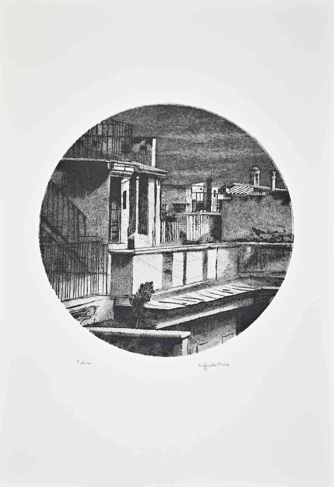 Sigfrido Olivaoval Cityscape   Etching By Sigfrido Oliva   1980s1980s