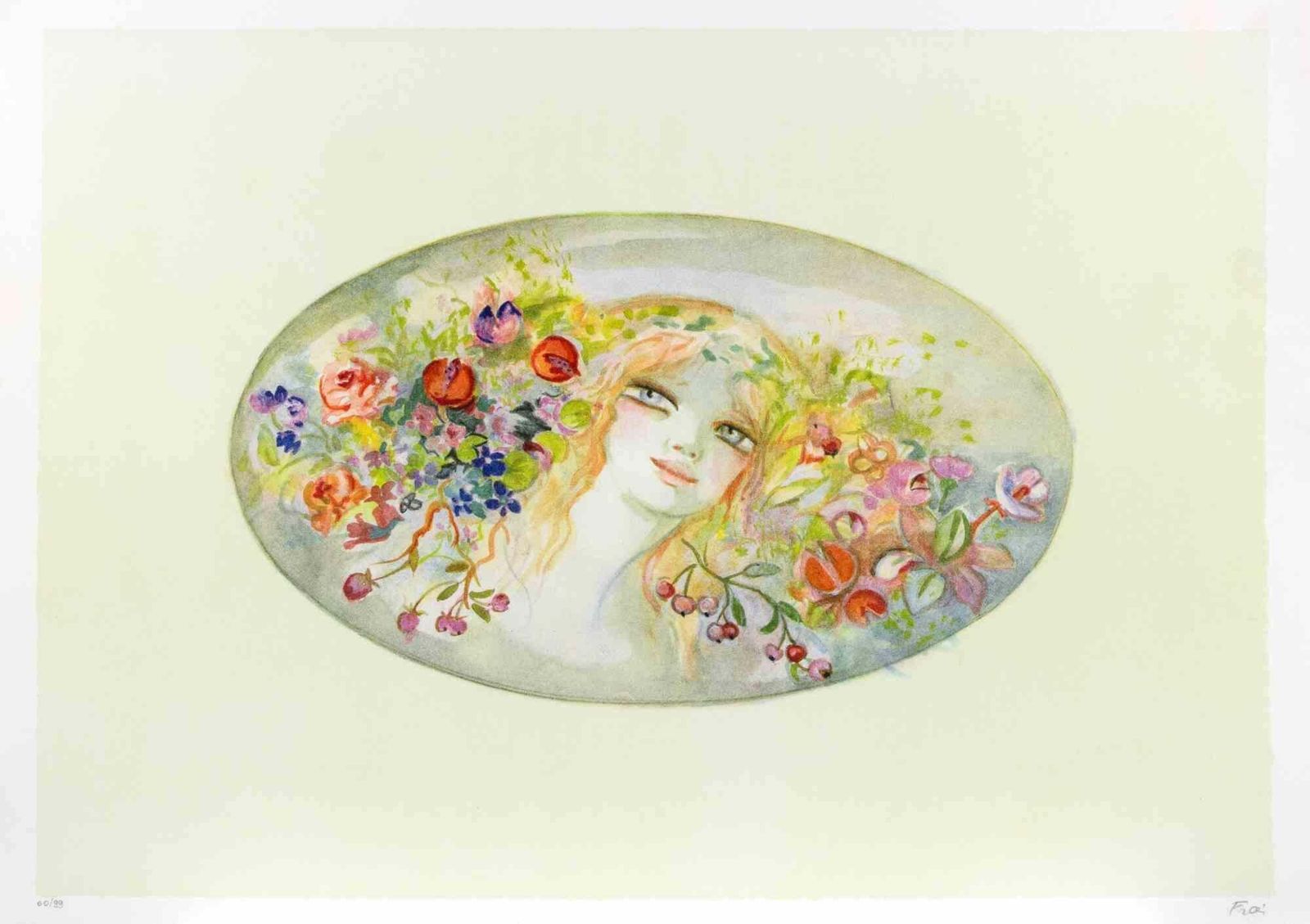 Felicita Fraiportrait With A Garland Of Flowers   Lithograph By Felicita Frai   1980s1980s