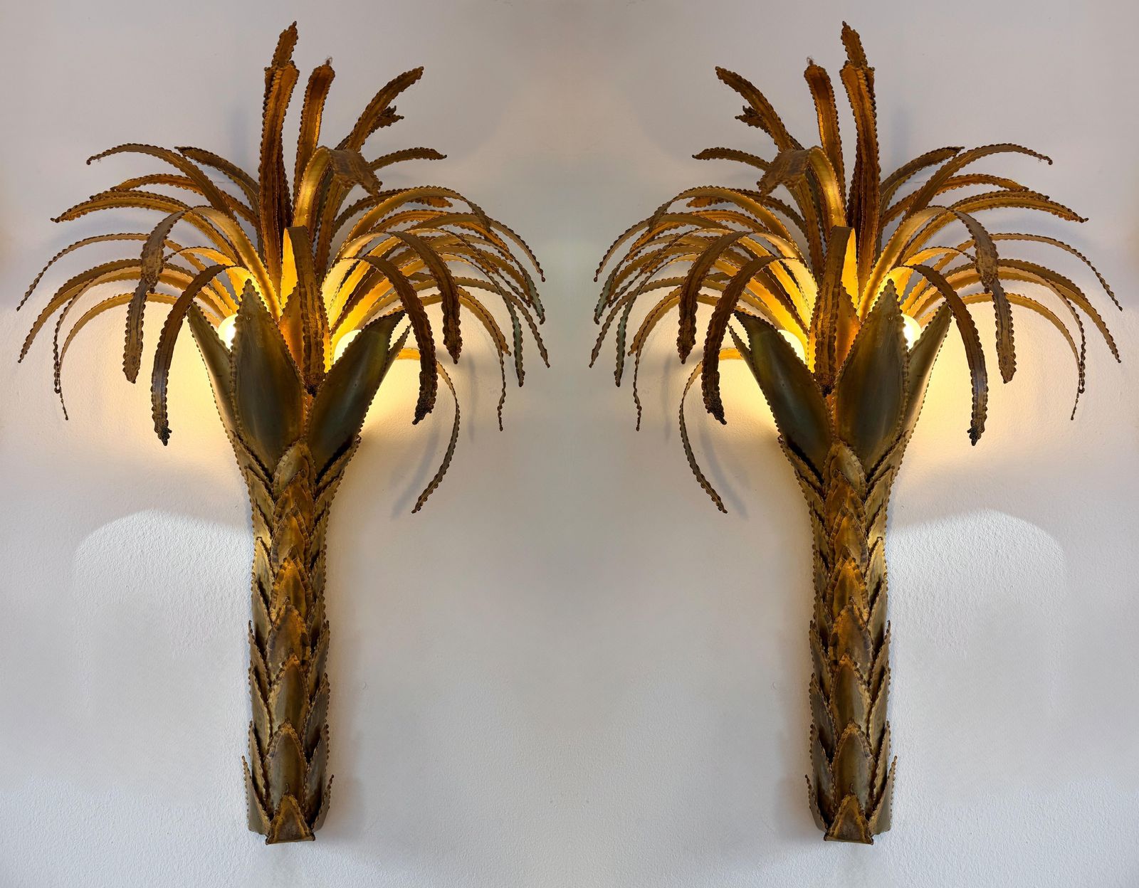Pair Of Brass Palm Tree Sconces By Maison Jansen, France, 1970s photo vinterior