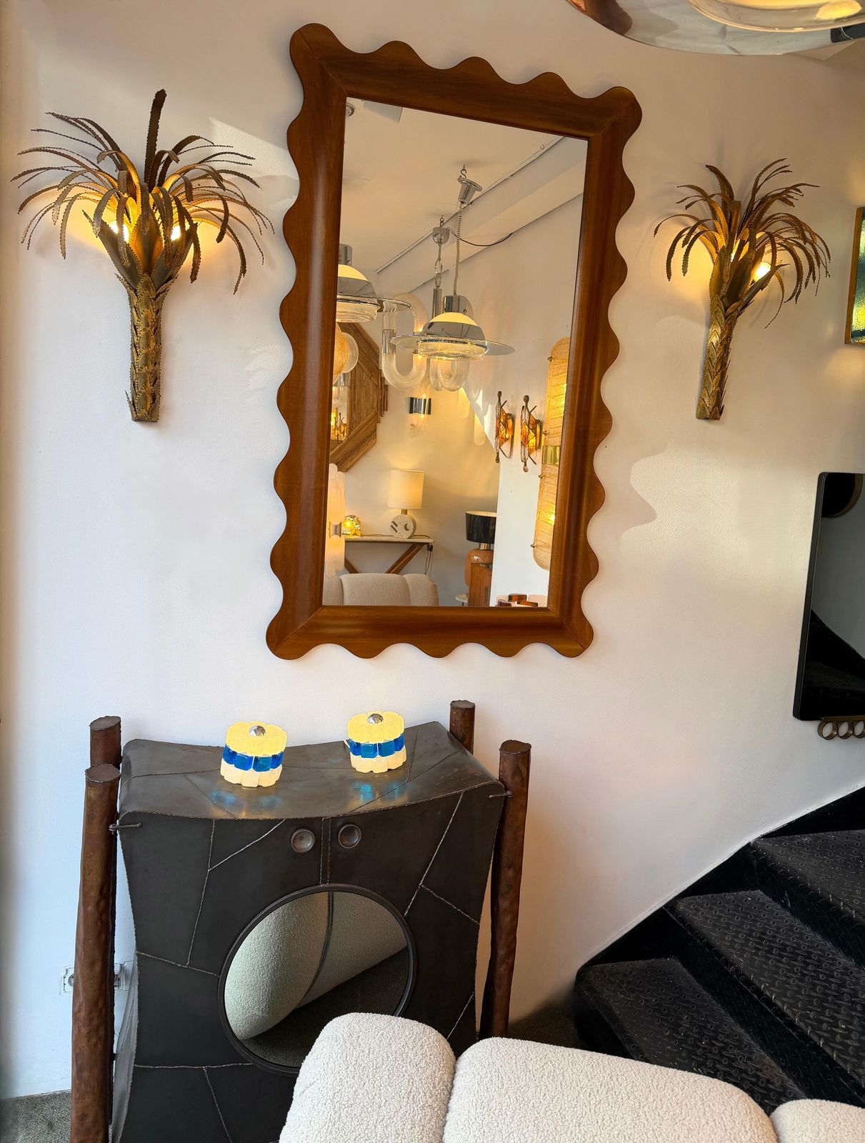 7850.0 Pair Of Brass Palm Tree Sconces By Maison Jansen, France, 1970s photo