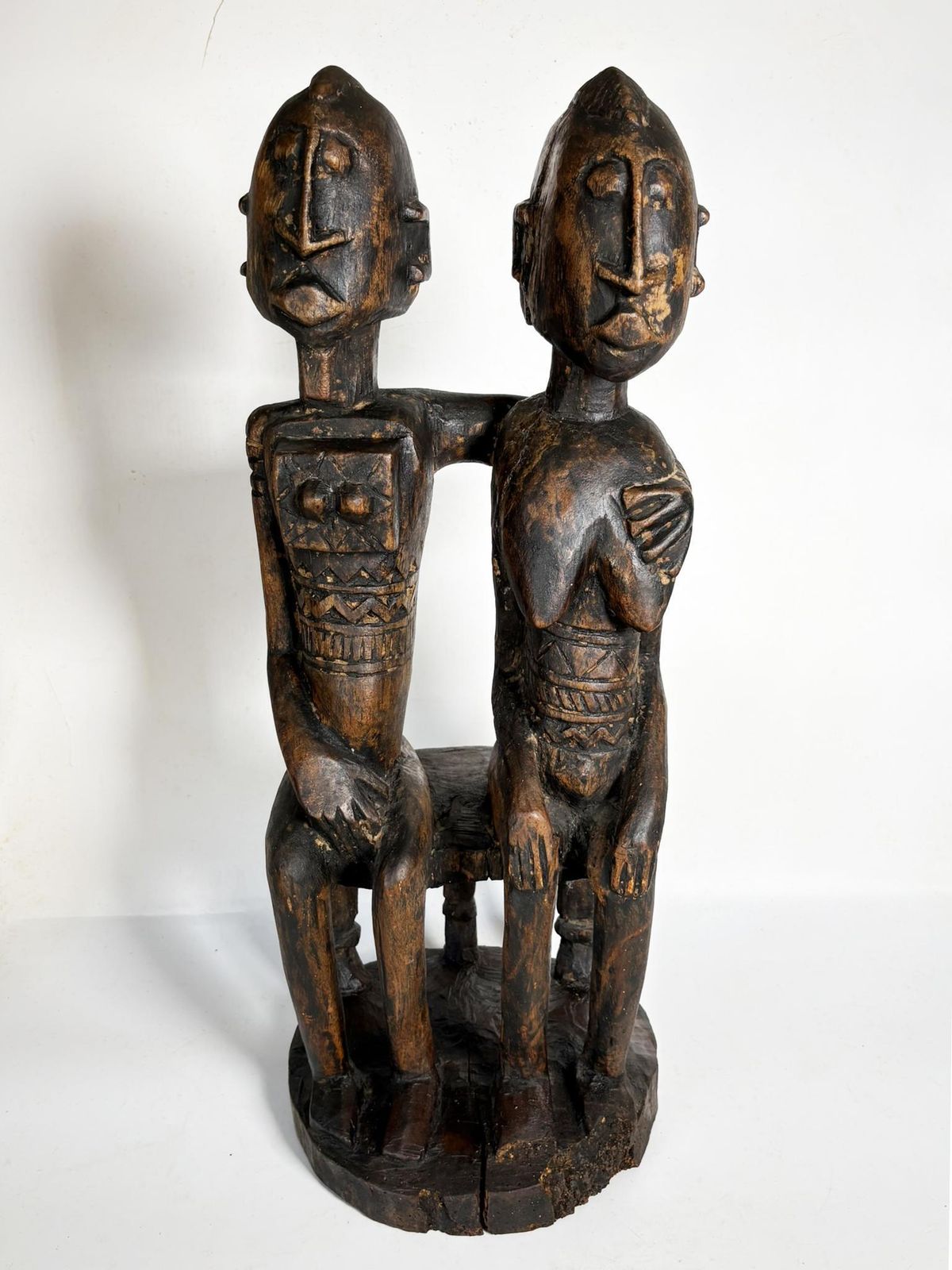 African Couple Sculpture In Patinated Black Wood, 1960, France photo furniture