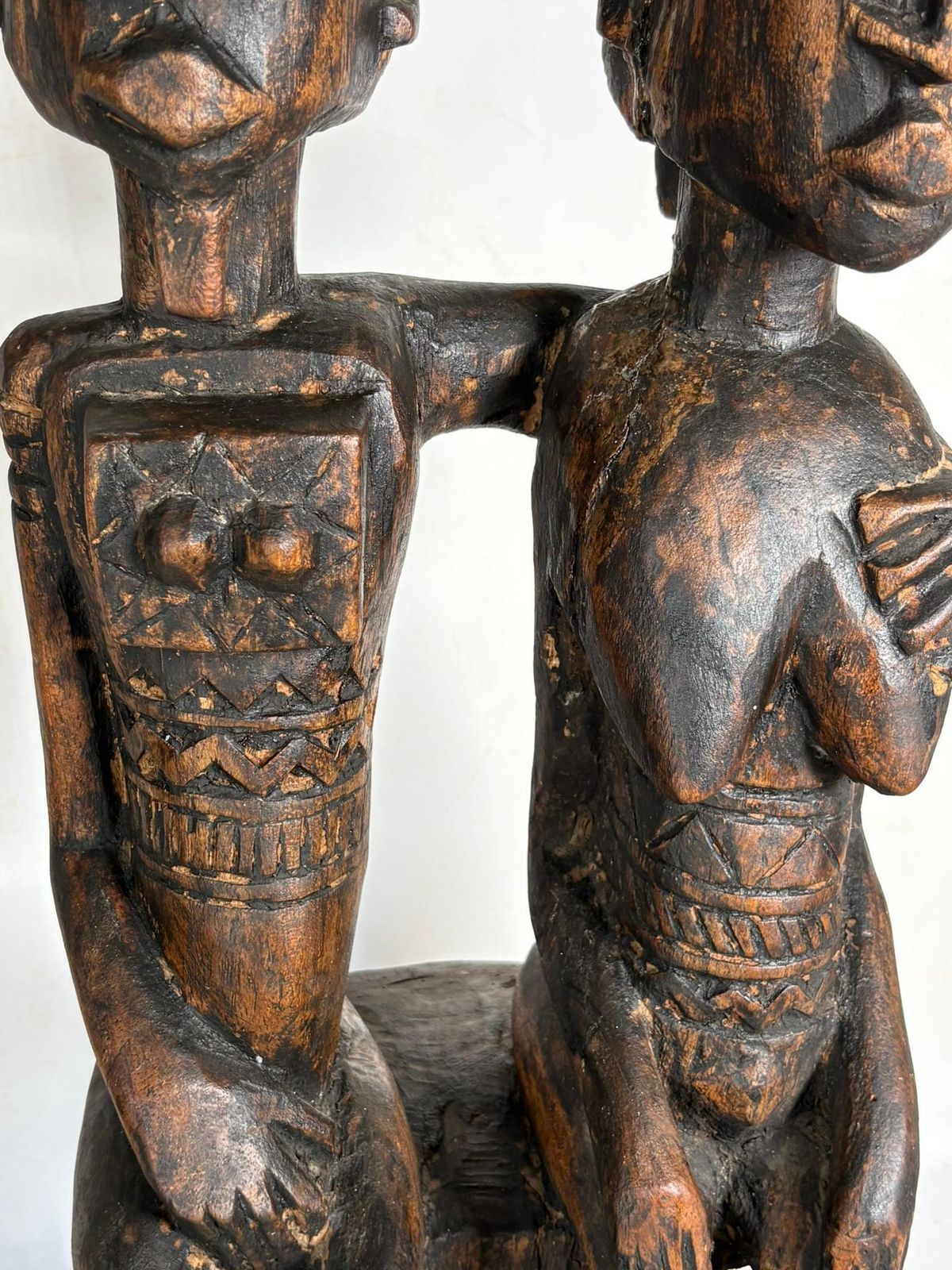 African Couple Sculpture In Patinated Black Wood, 1960, France photo buy