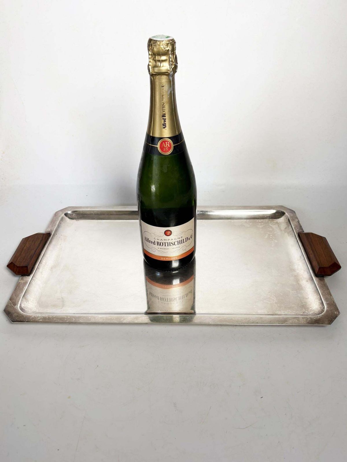Art Deco Silver Plated Metal And Wood Tray, France, 1910 photo Home Decor