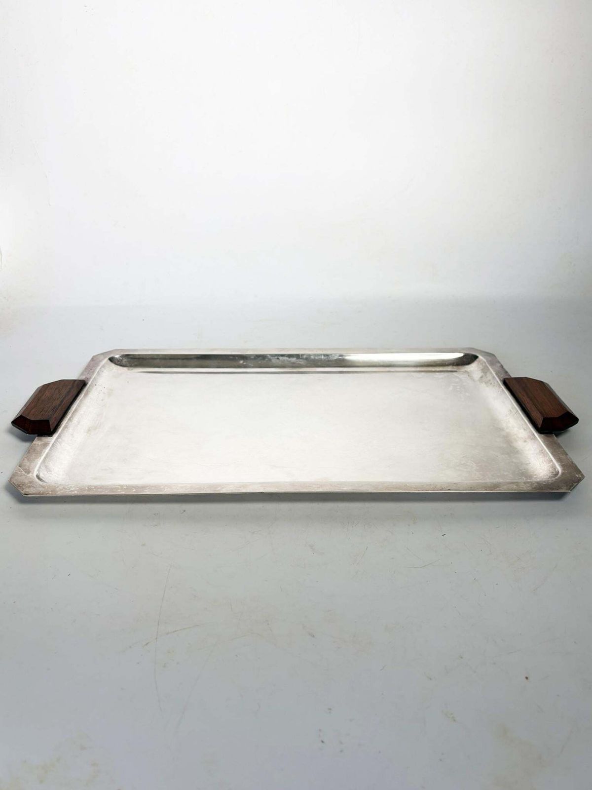 Art Deco Silver Plated Metal And Wood Tray, France, 1910 photo buy