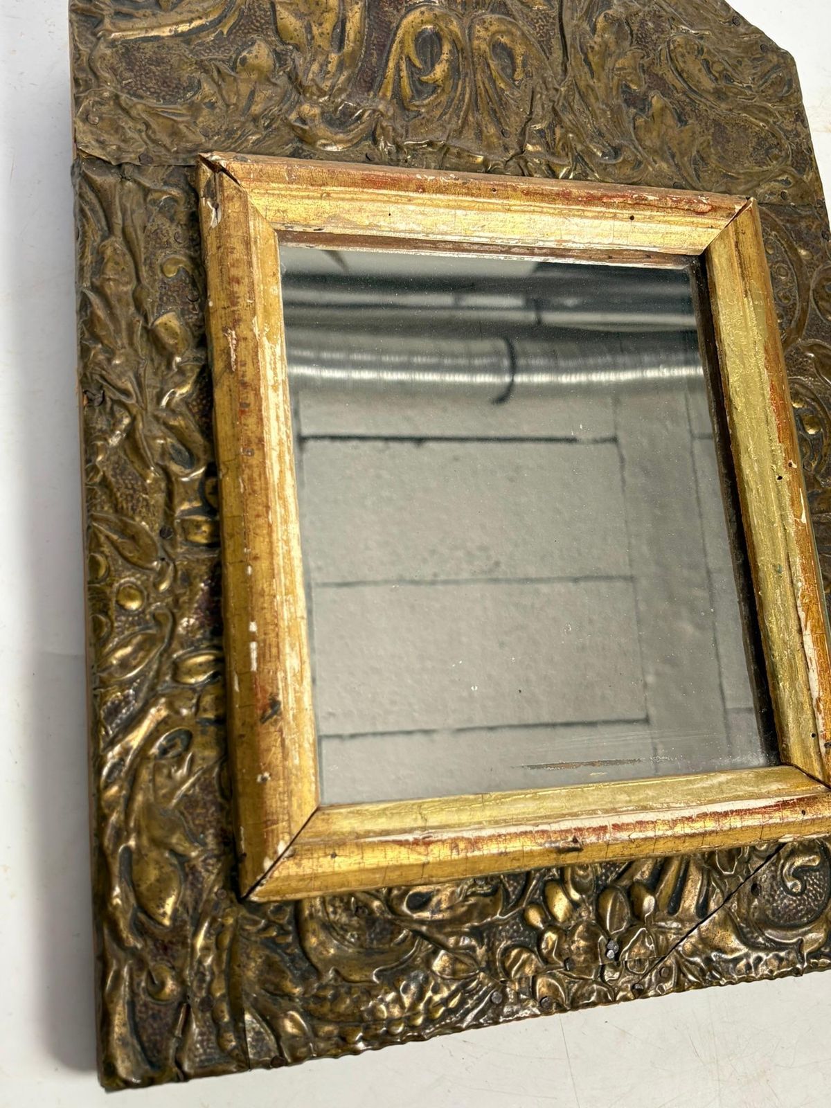 Small Patinated Mirror, Gilded Metal And Wood, France, 1970 photo 480.0