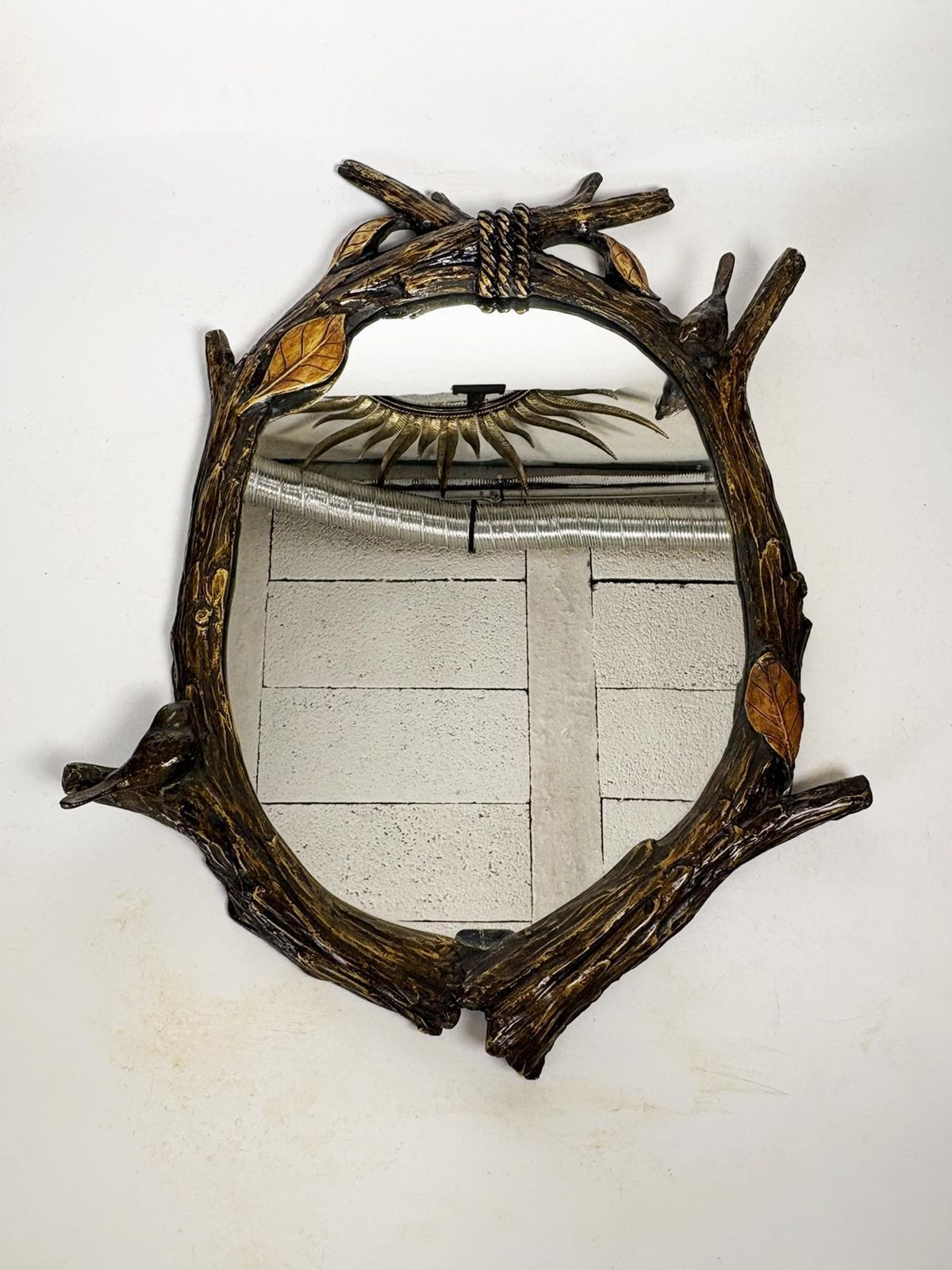 Decorative Mirror With Wooden Branches And Birds, Antique Patina, France, 1970 photo furniture