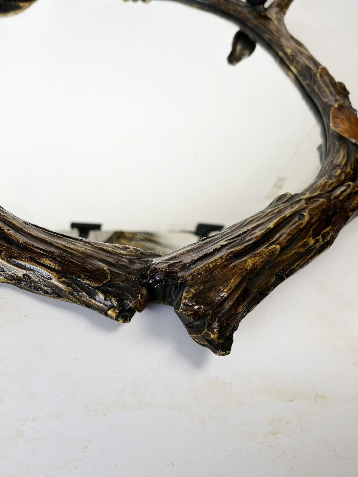 Decorative Mirror With Wooden Branches And Birds, Antique Patina, France, 1970 photo vintage
