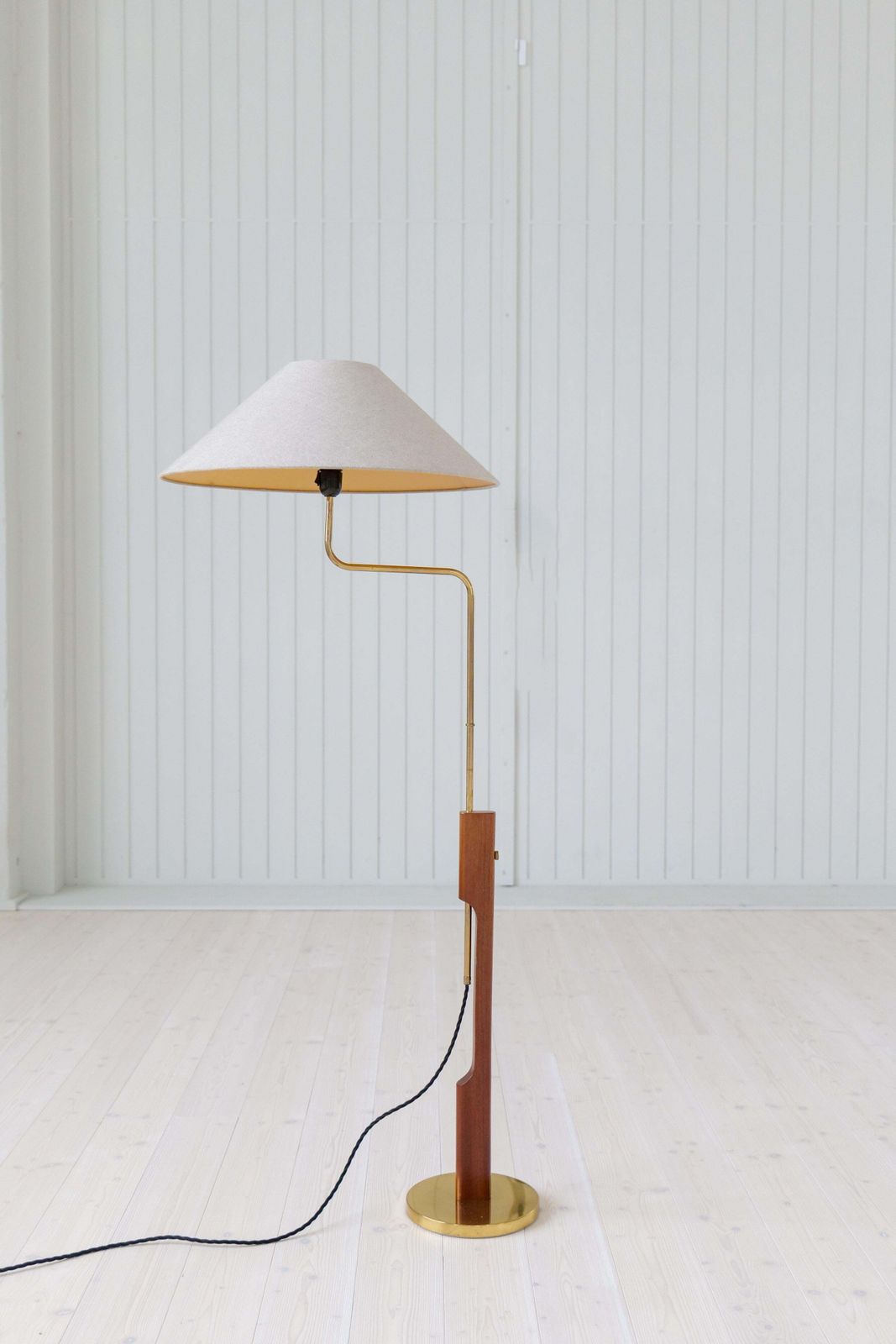 Midcentury Modern Floor Lamp, Teak And Brass Bergboms, Sweden, 1960s photo for sale