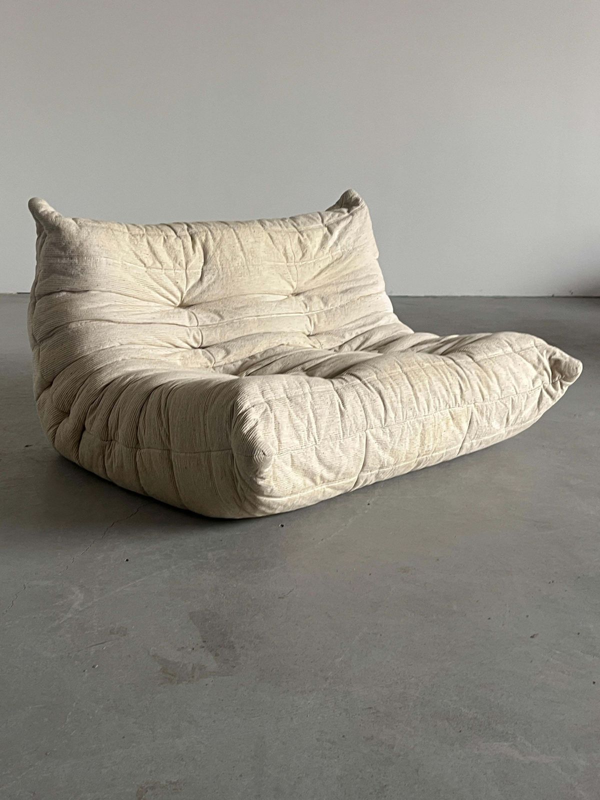 Vintage ‘Togo’ Two Seater Sofa By Michel Ducaroy In Off White Fabric, 70s France photo furniture