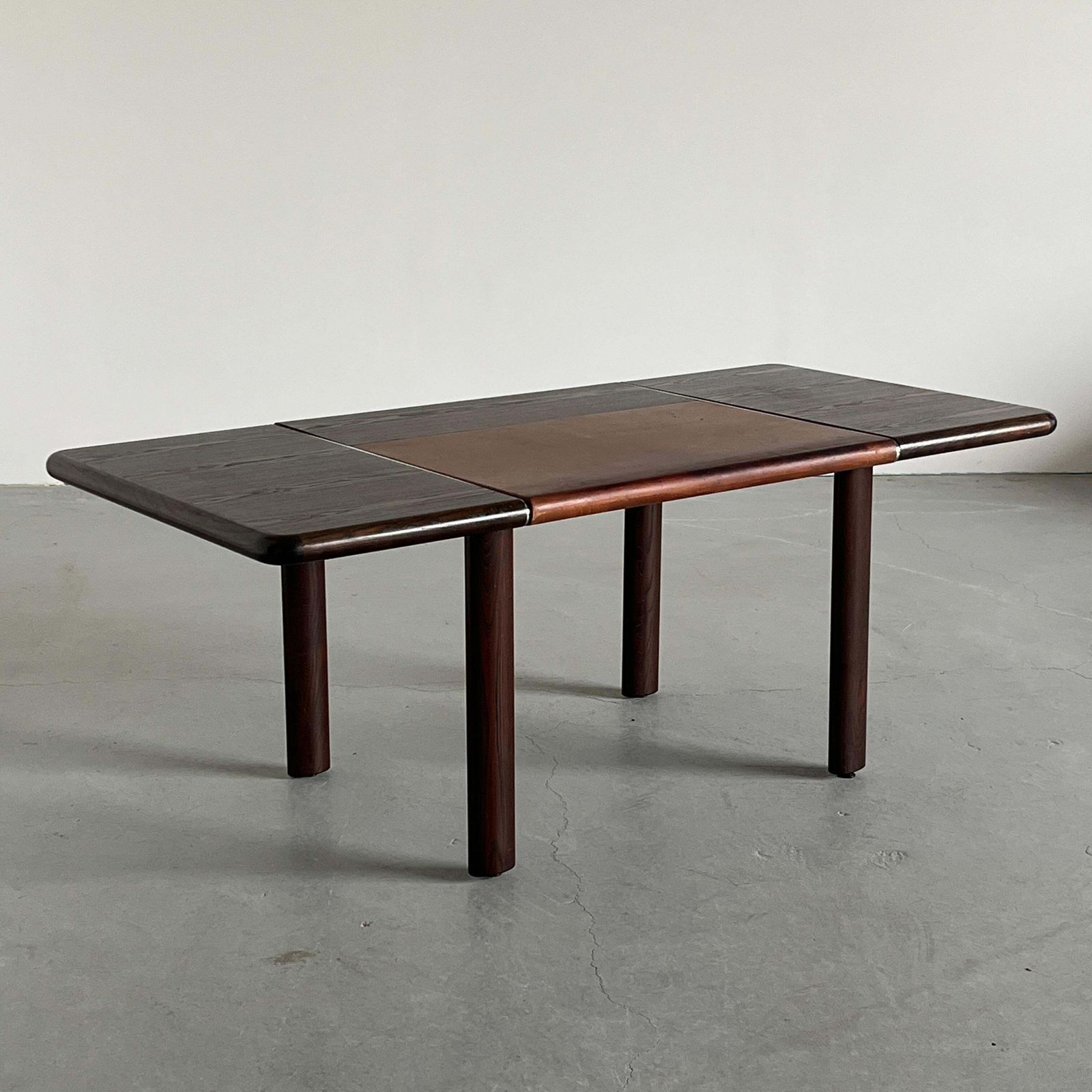 Large Vintage Mid Century Office Table In Palisander, Cognac Leather And Steel photo furniture