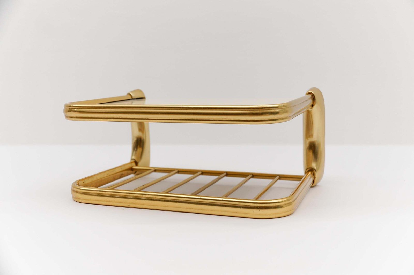 Lovely Brass And Glass Wall Shelf, Mid Century Modern 1950s photo Furniture