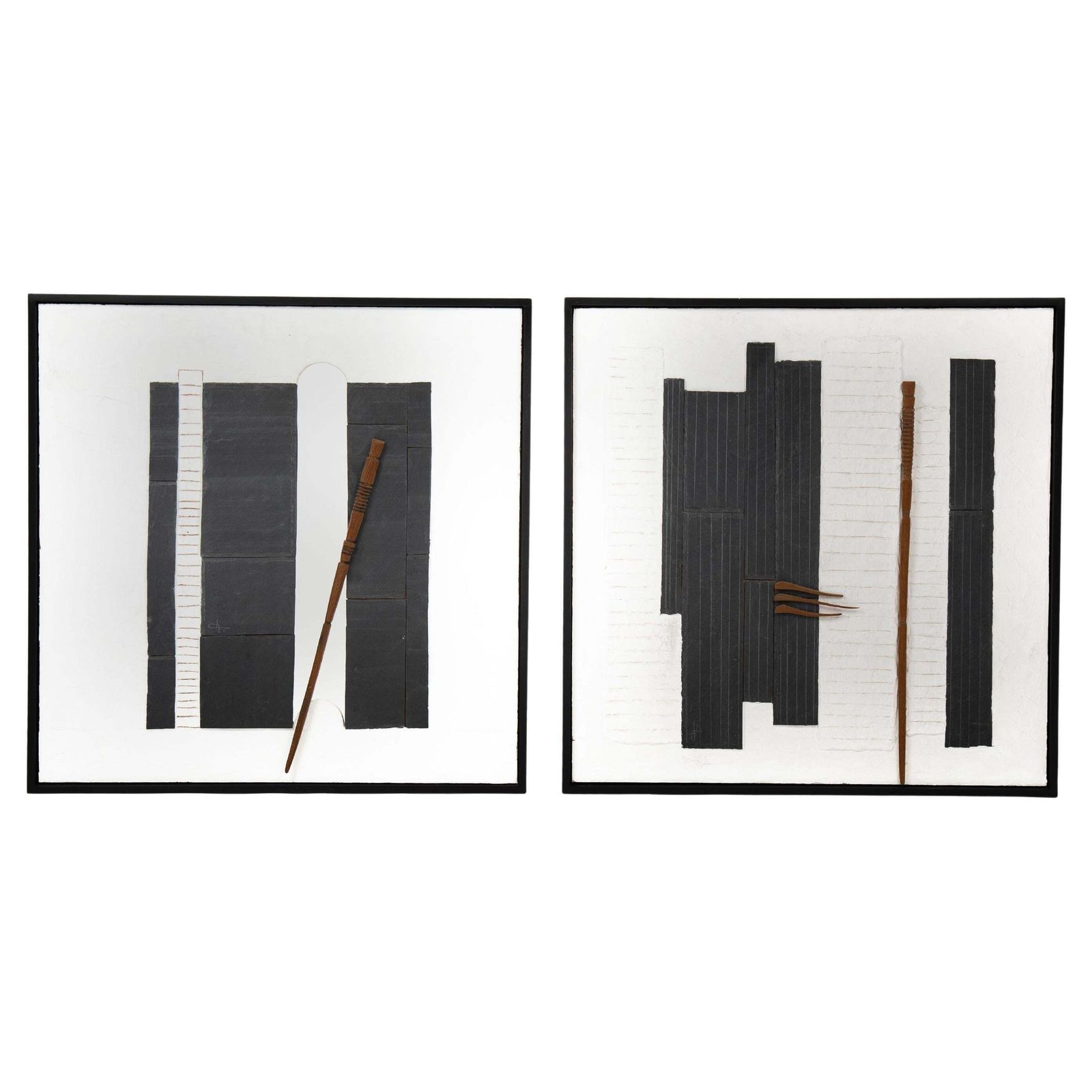 Pair Of French Abstract Relief Panels In Black White By Jean Paul Chablais 2001
