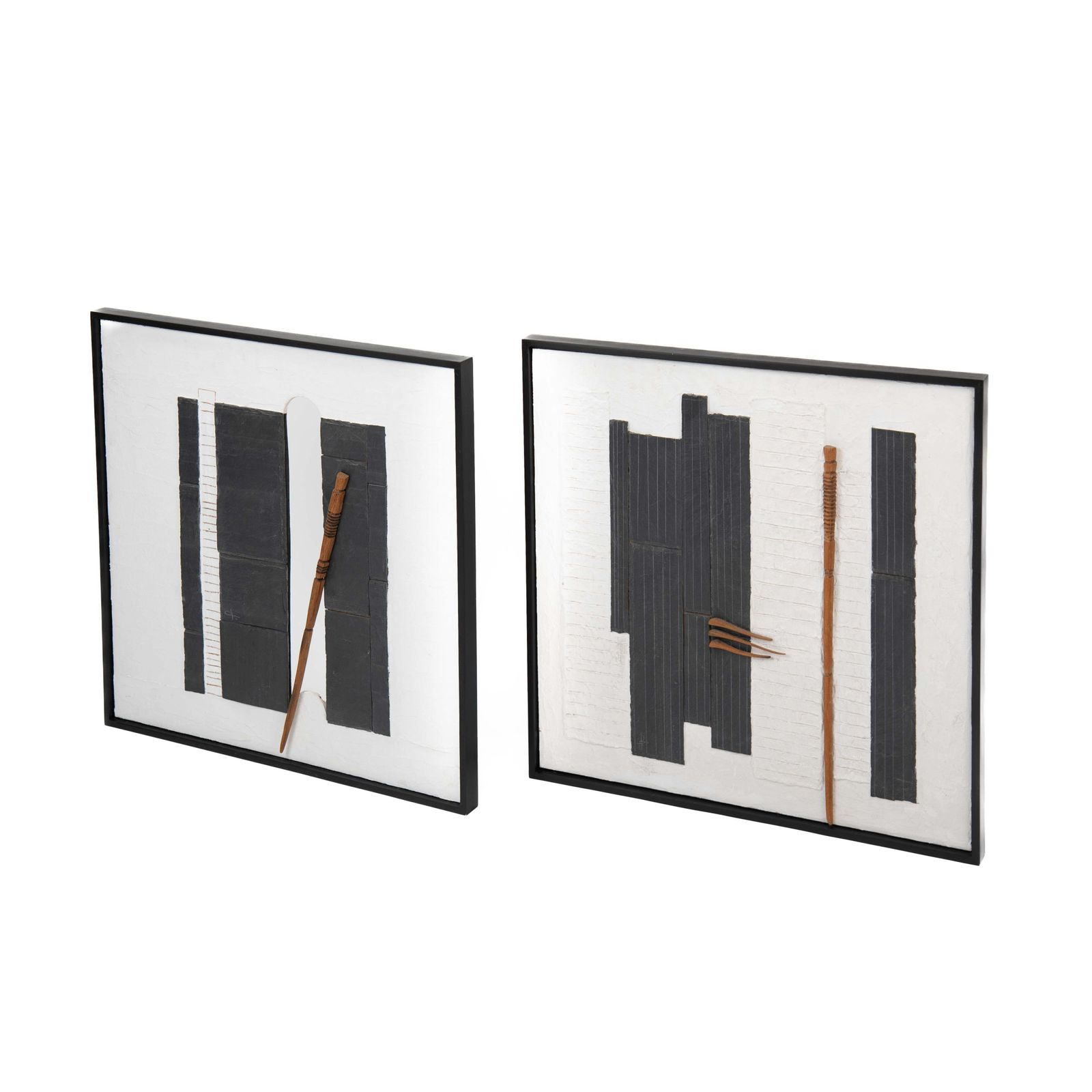 Pair Of French Abstract Relief Panels In Black White By Jean Paul Chablais 2001 photo for sale