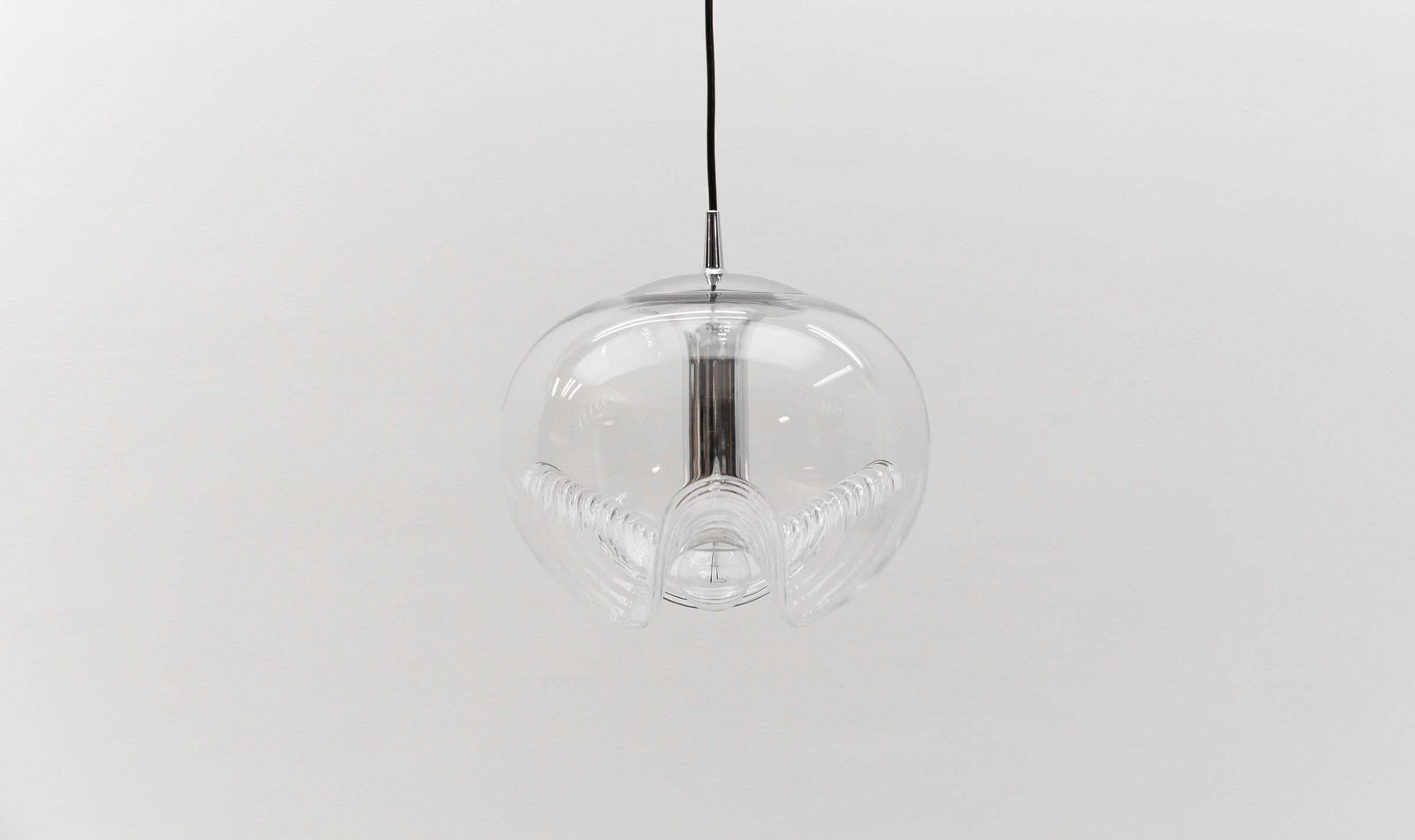 Large Clear Glass Lamp "Wave" By Koch & Lowy For Peill & Putzler, 1960s photo for sale