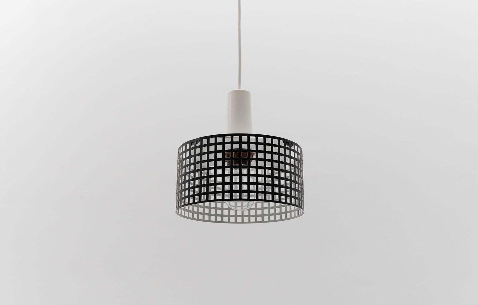Simple & Elegant Perforated Metal Pendant Lamp In The Manner Of Mathieu Mategot photo for sale