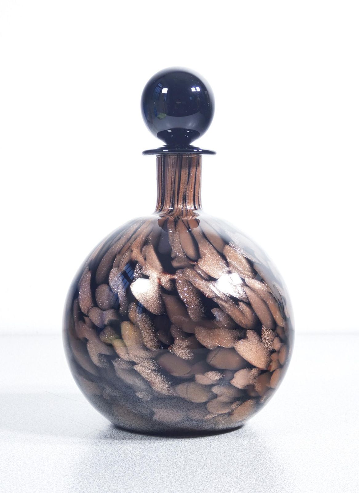 photo for sale Pair Of Bottles With Blown Glass Stoppers Signed Carlo Moretti. 1970s