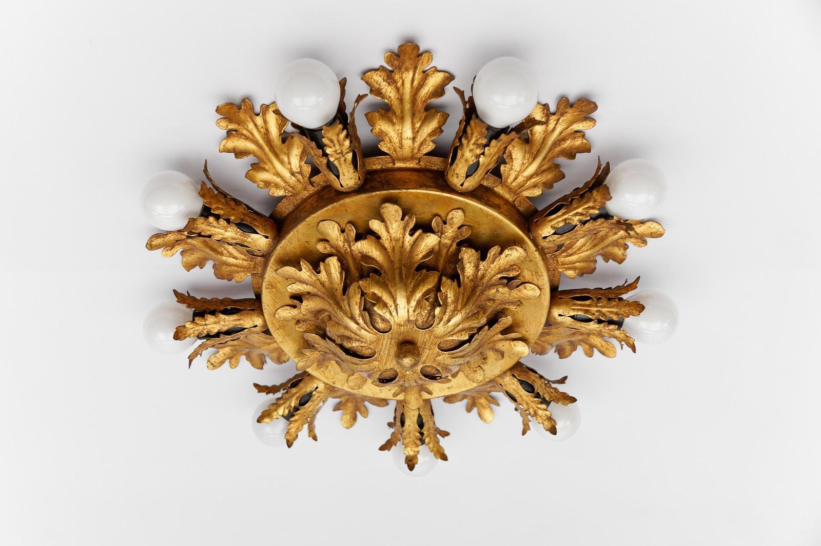 Large Vintage Florentine Leaf Ceiling Lamp By Banci Firenze, 1960s, Italy photo buy