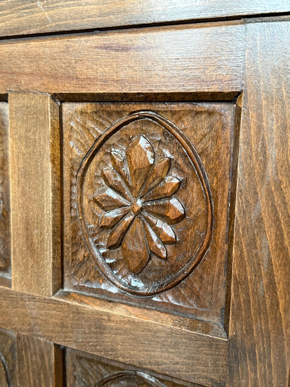 Furniture 19th Spanish Baroque Carved Walnut Tuscan Three Drawers Credenza Or Buffet photo