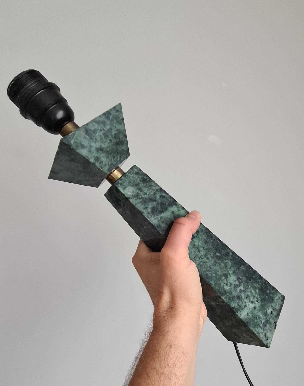 French Vintage Table Lamp | Mid Century Modern | Green Marble & Brass | 1950s European Lighting Decor photo Lighting