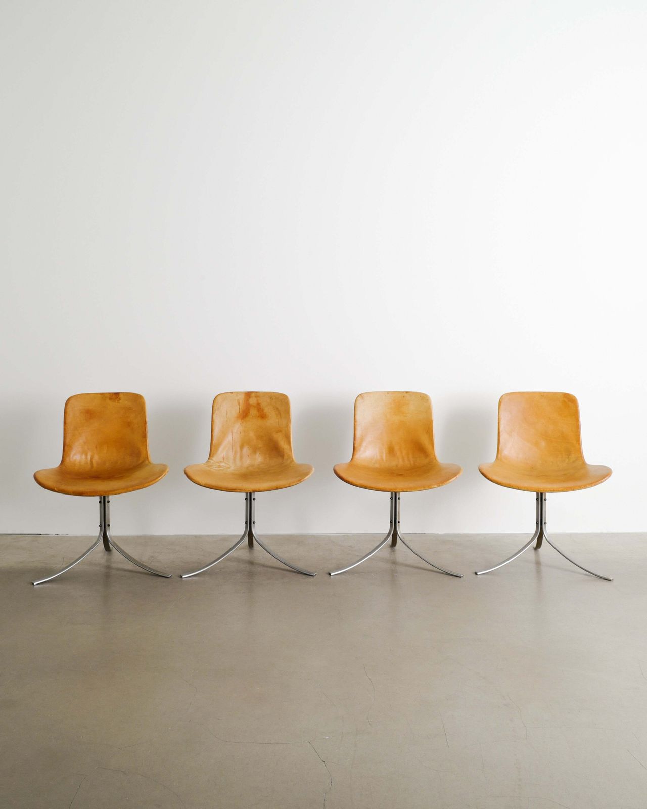 Set Of Four Poul Kjaerholm Pk9 Dining Chairs In Brown Leather By Fritz Hansen Denmark, 1995 photo for sale