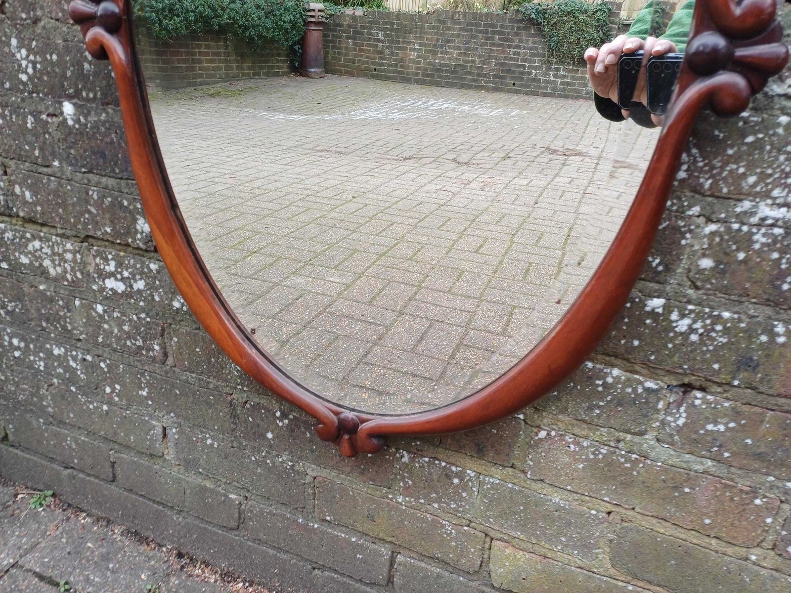 Large Unusual Late Victorian Mahogany Oval Wall Mirror Carved Frame, Wide Bevelled Glass, Elegant Antique Statement Piece photo Home Decor