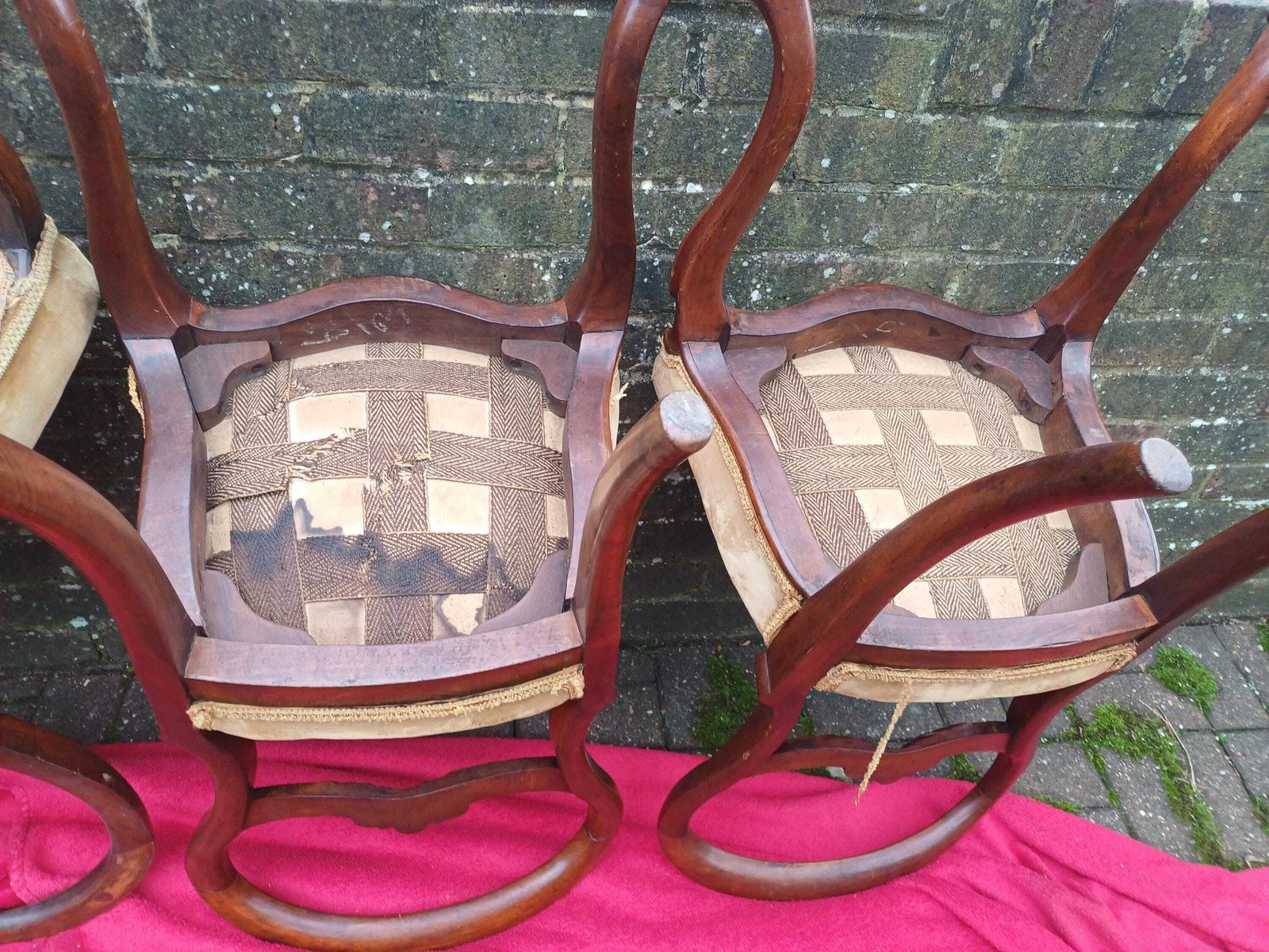 Set Of Four Antique Victorian Mahogany Balloon Back Dining Chairs High Quality Frames Vintage Original Velvet Upholstery photo buy