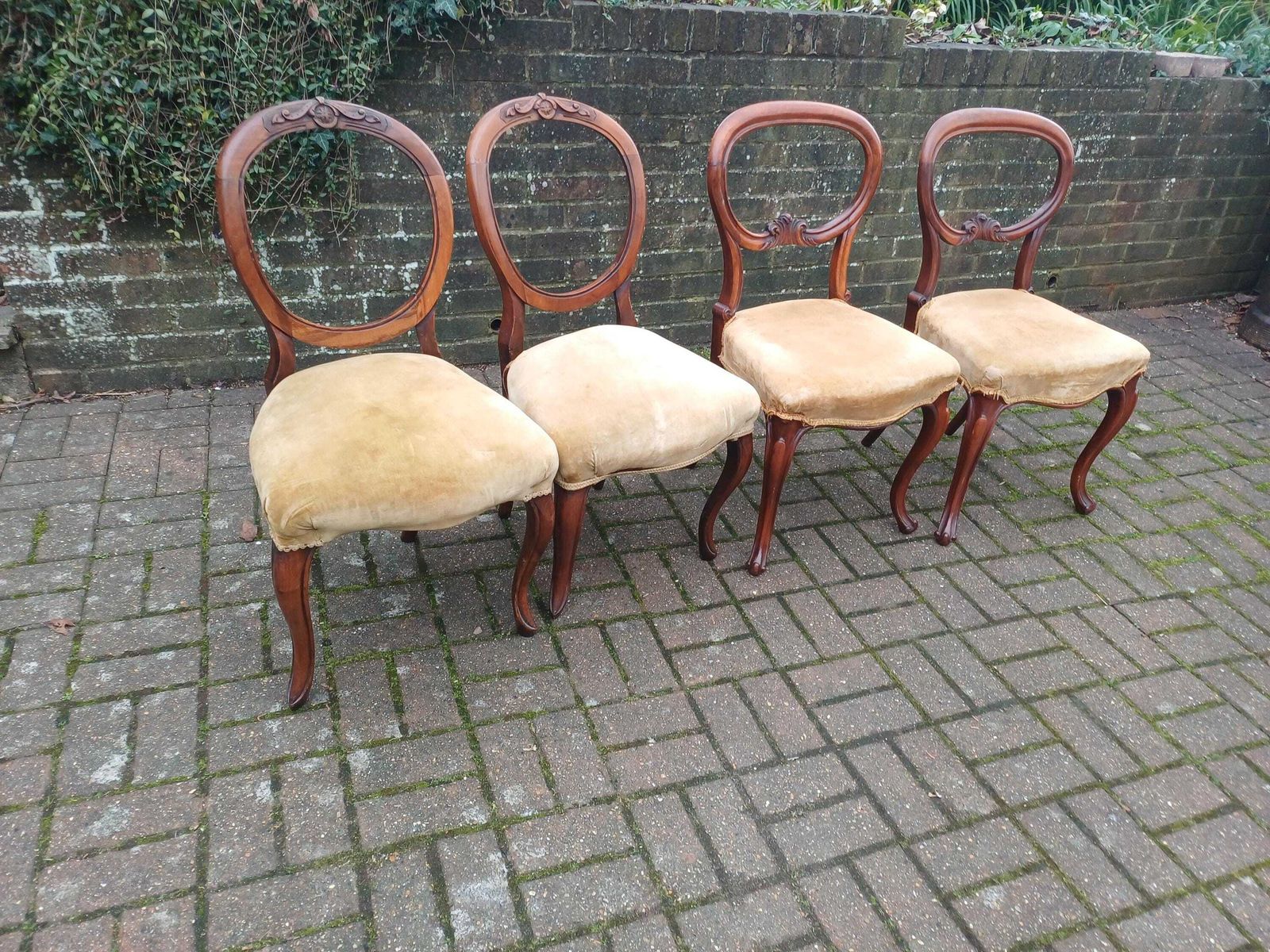 Set Of Four Antique Victorian Mahogany Balloon Back Dining Chairs High Quality Frames Vintage Original Velvet Upholstery photo vintage