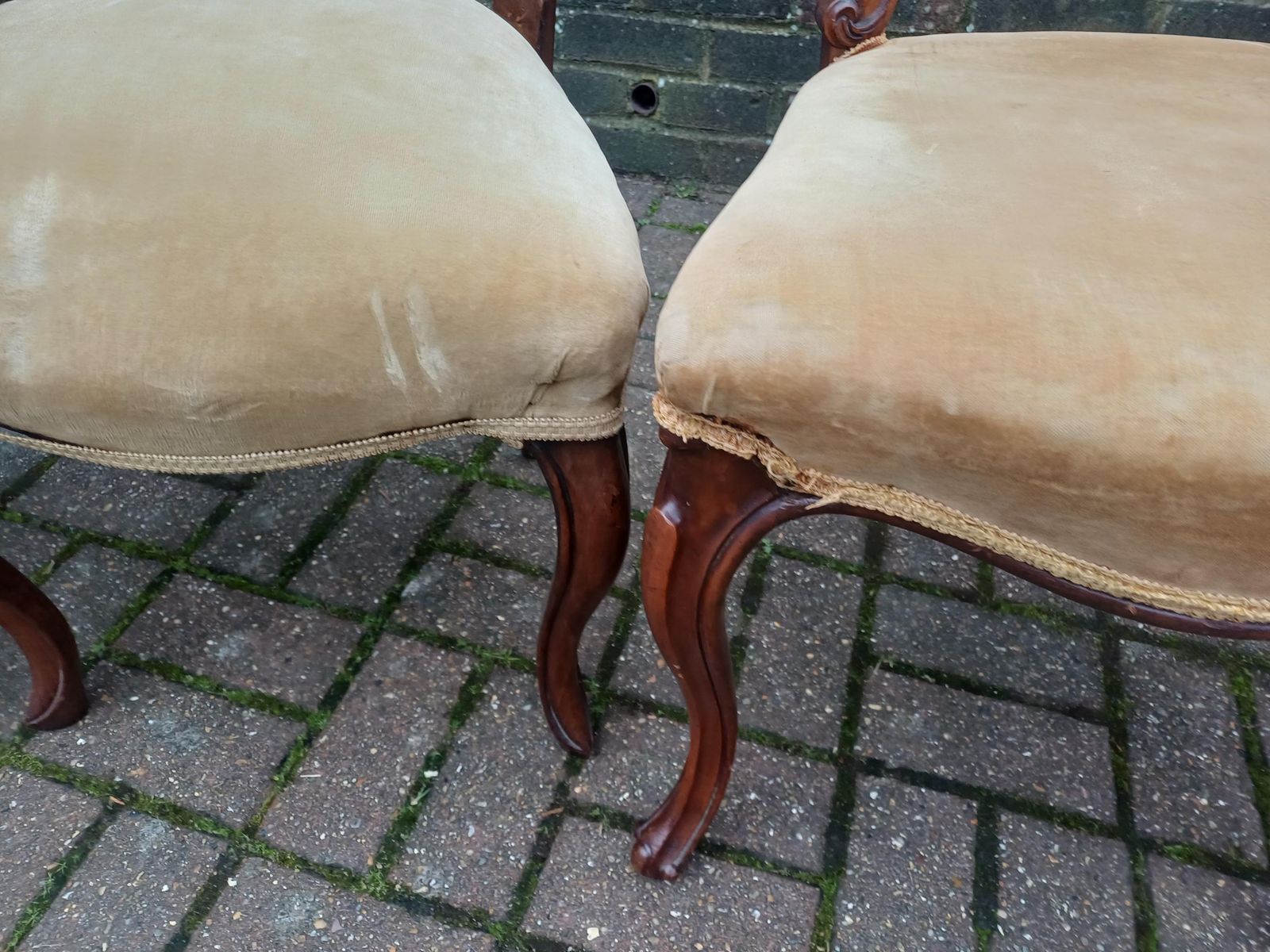photo for sale Set Of Four Antique Victorian Mahogany Balloon Back Dining Chairs High Quality Frames Vintage Original Velvet Upholstery