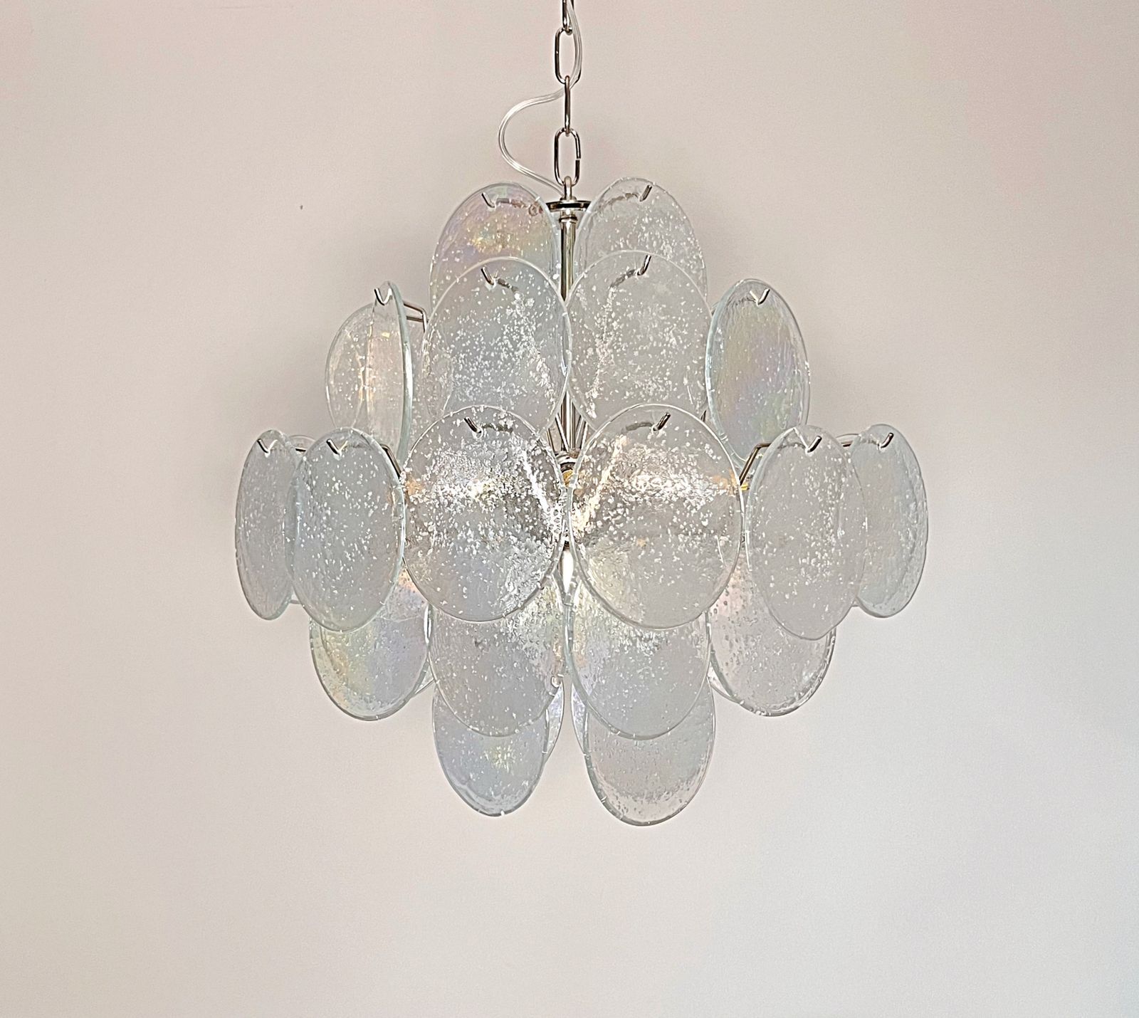 Lighting Vintage Italian Murano Chandelier   36 Iridescent Grit Disks photo