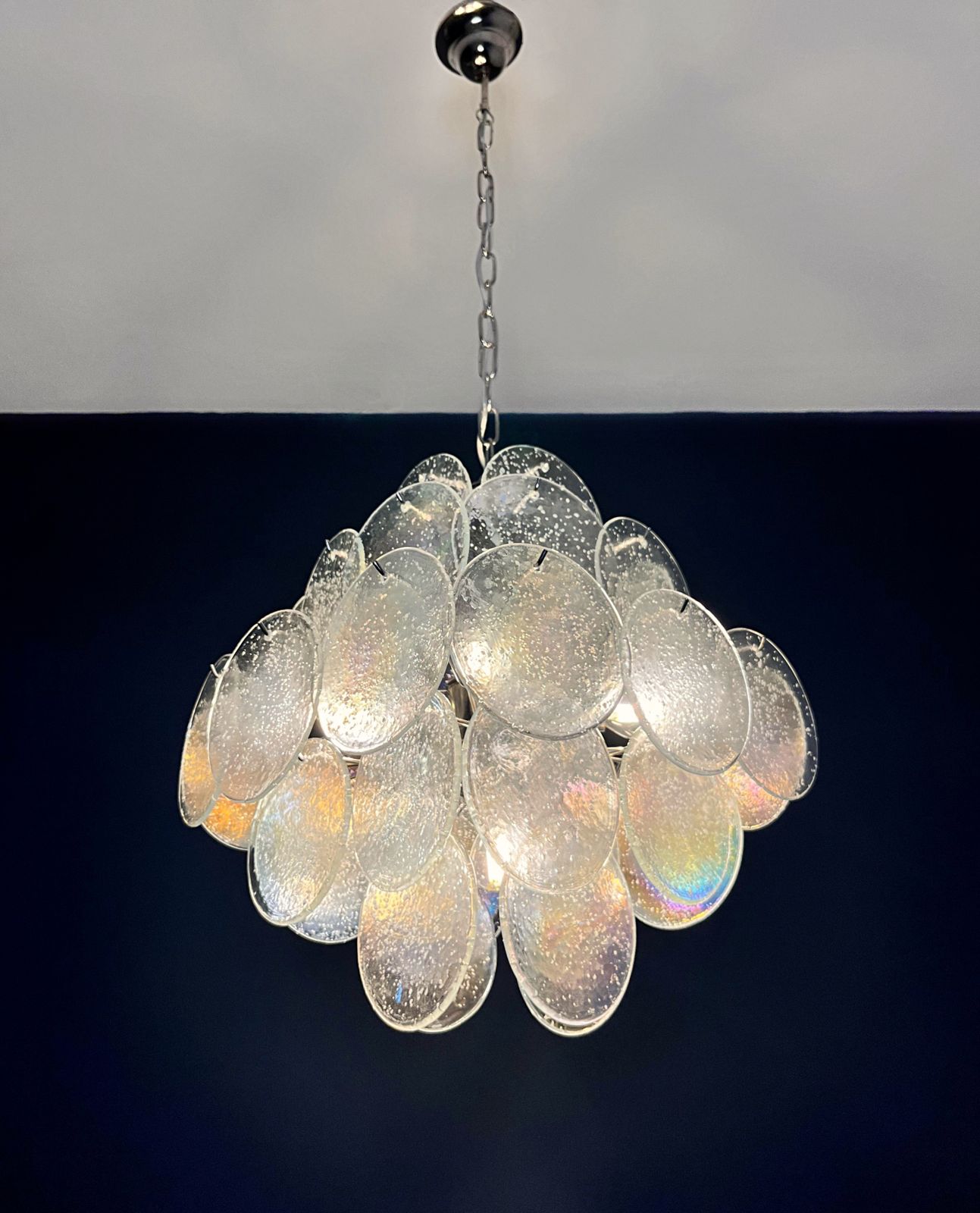 photo vinterior Vintage Italian Murano Chandelier   36 Iridescent Grit Disks