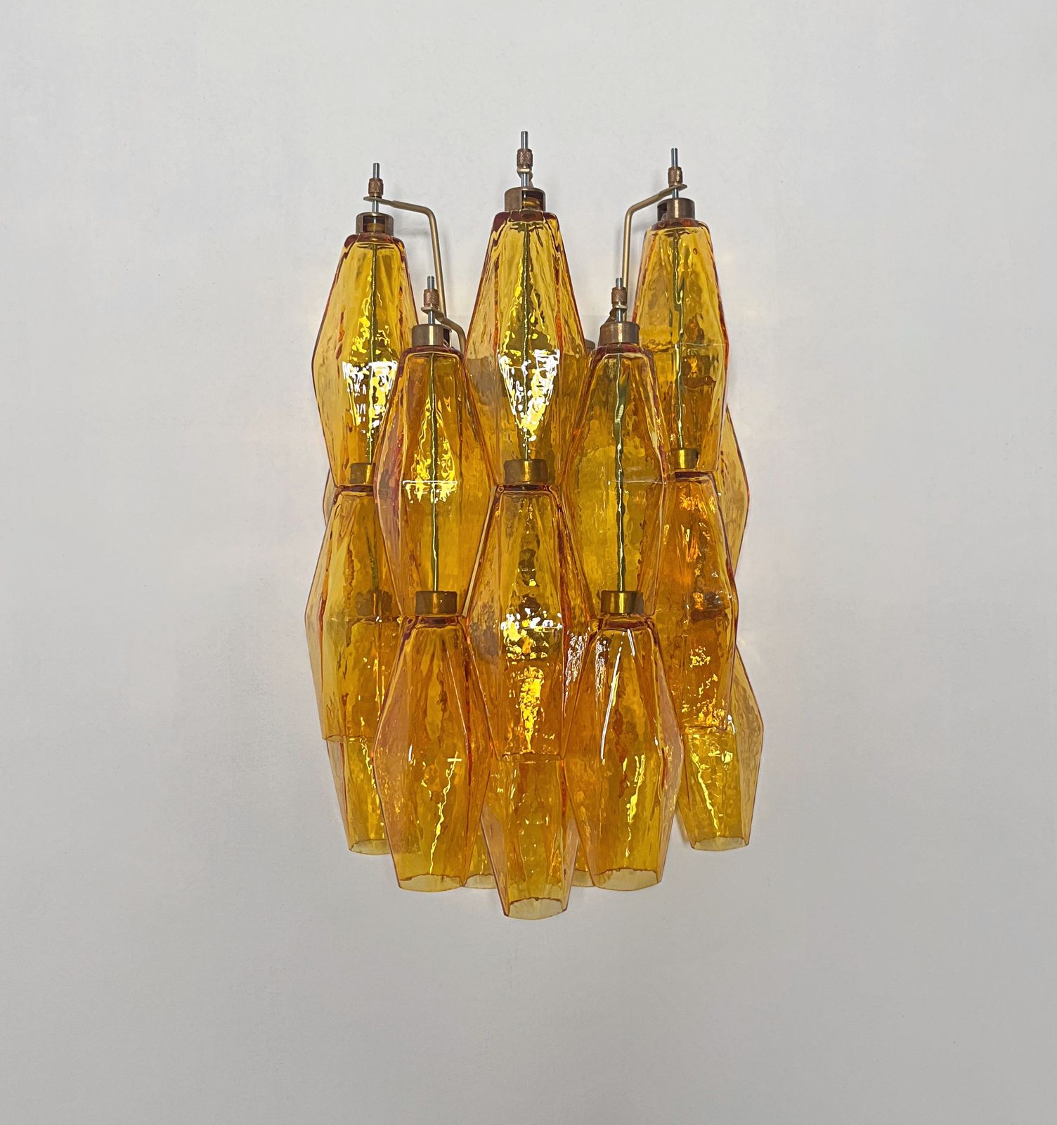 Vintage Murano Italian Poliedri Amber Glass Wall Sconces