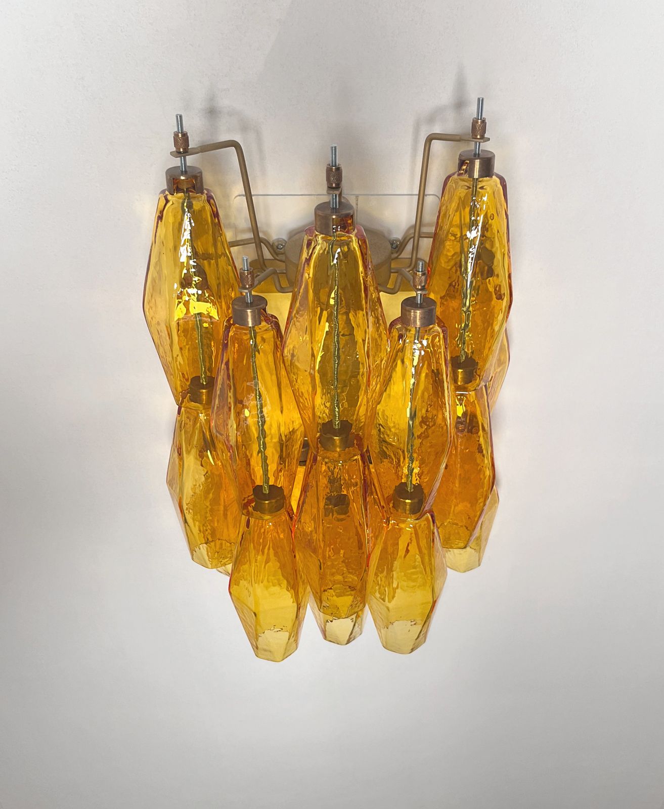 photo for sale Vintage Murano Italian Poliedri Amber Glass Wall Sconces